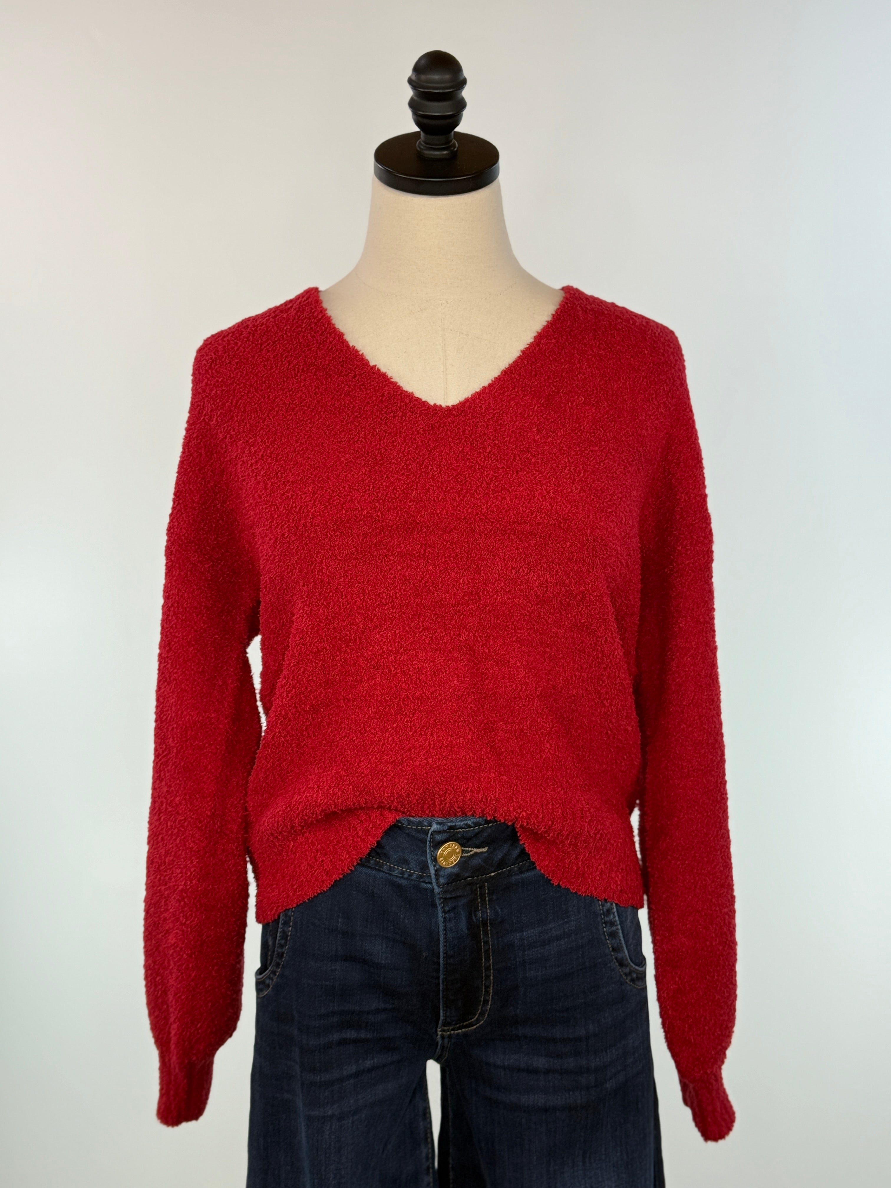 Sanctuary Teddy V Neck Sweater in Cherry Lacquer-133 - Sweaters (Holiday)-Little Bird Boutique