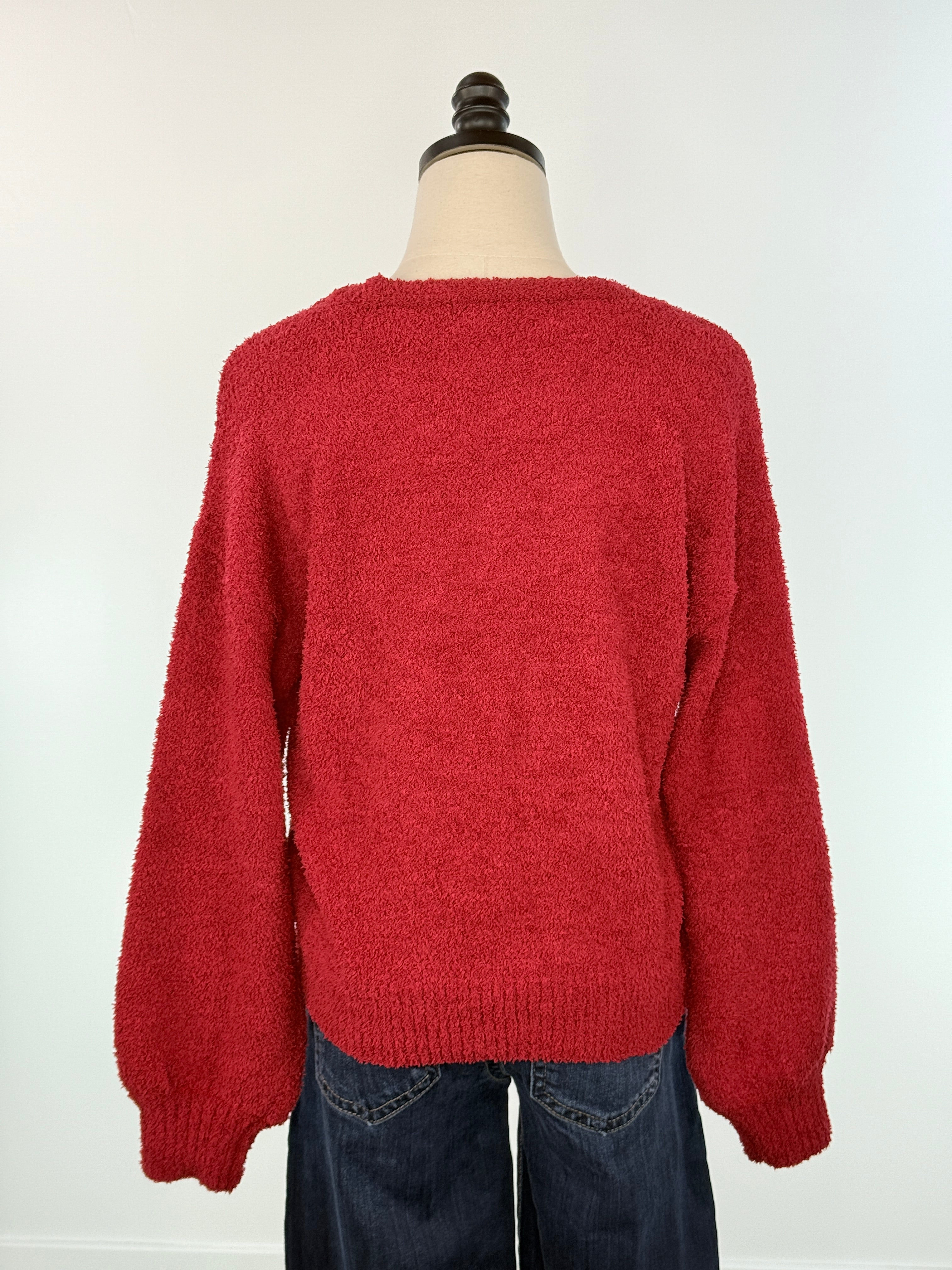 Sanctuary Teddy V Neck Sweater in Cherry Lacquer-133 - Sweaters (Holiday)-Little Bird Boutique
