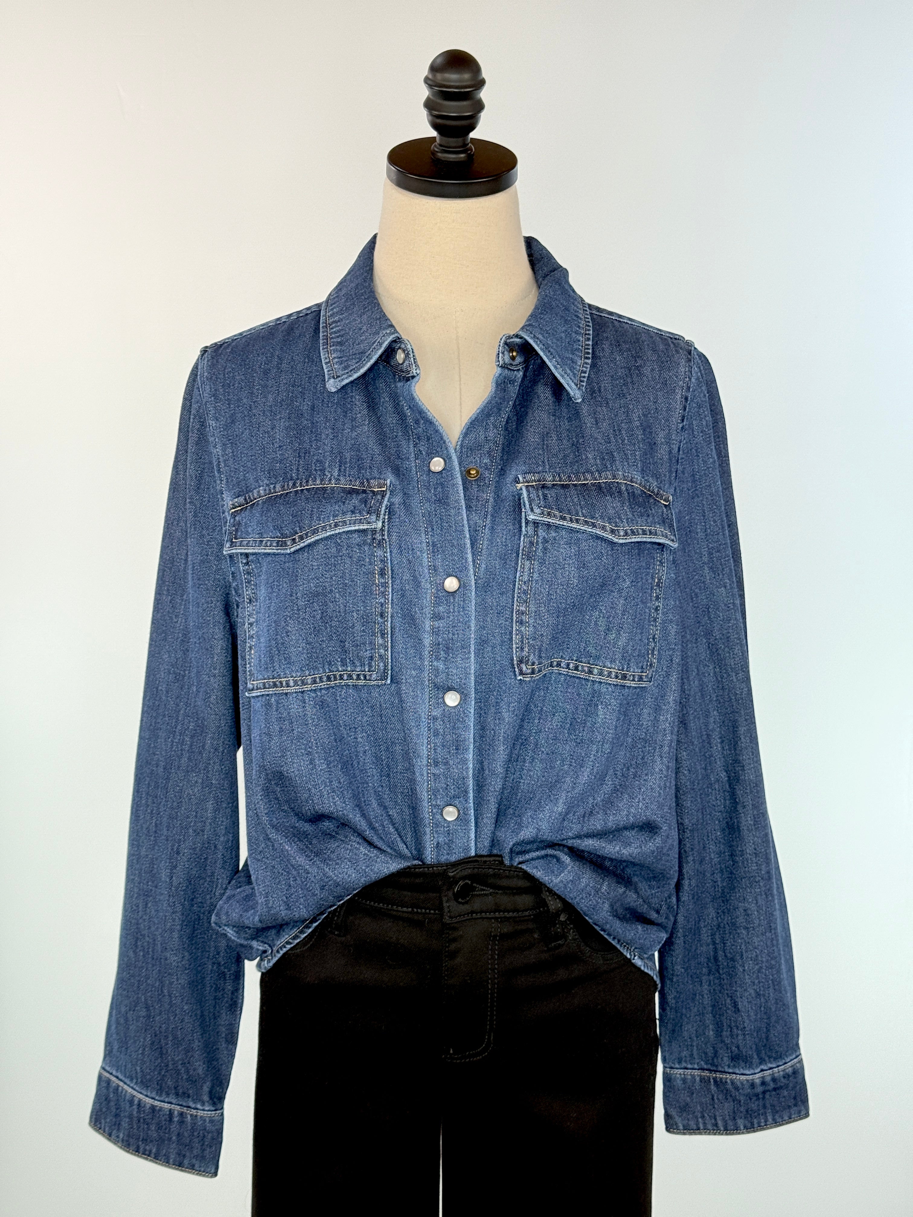 Liverpool Button Down Denim Shirt in North Shore-111 - Woven Top F/W (June- Nov)-Little Bird Boutique
