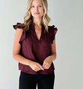 Olivia Linen Top in Berry-111 - Woven Top F/W (June- Nov)-Little Bird Boutique