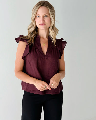 Olivia Linen Top in Berry-111 - Woven Top F/W (June- Nov)-Little Bird Boutique