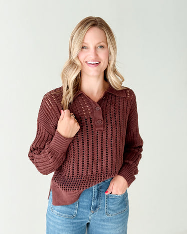 Z Supply Looking Glass Polo Sweater in Sandalwood-131 - Sweaters F/W (June - Nov)-Little Bird Boutique