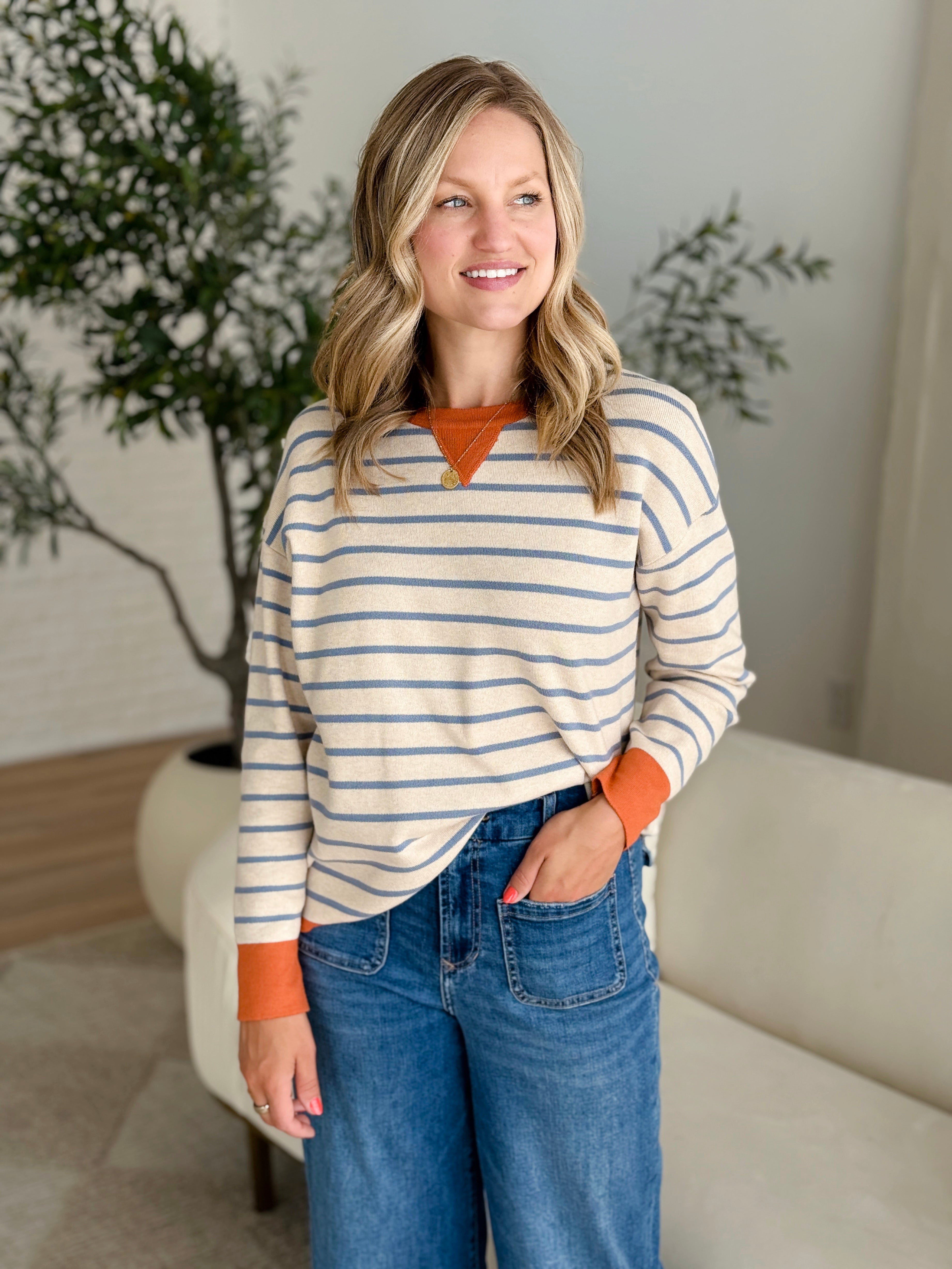Carlisle Sweater in Oatmeal with Aqua and Sienna-131 - Sweaters F/W (June - Nov)-Little Bird Boutique