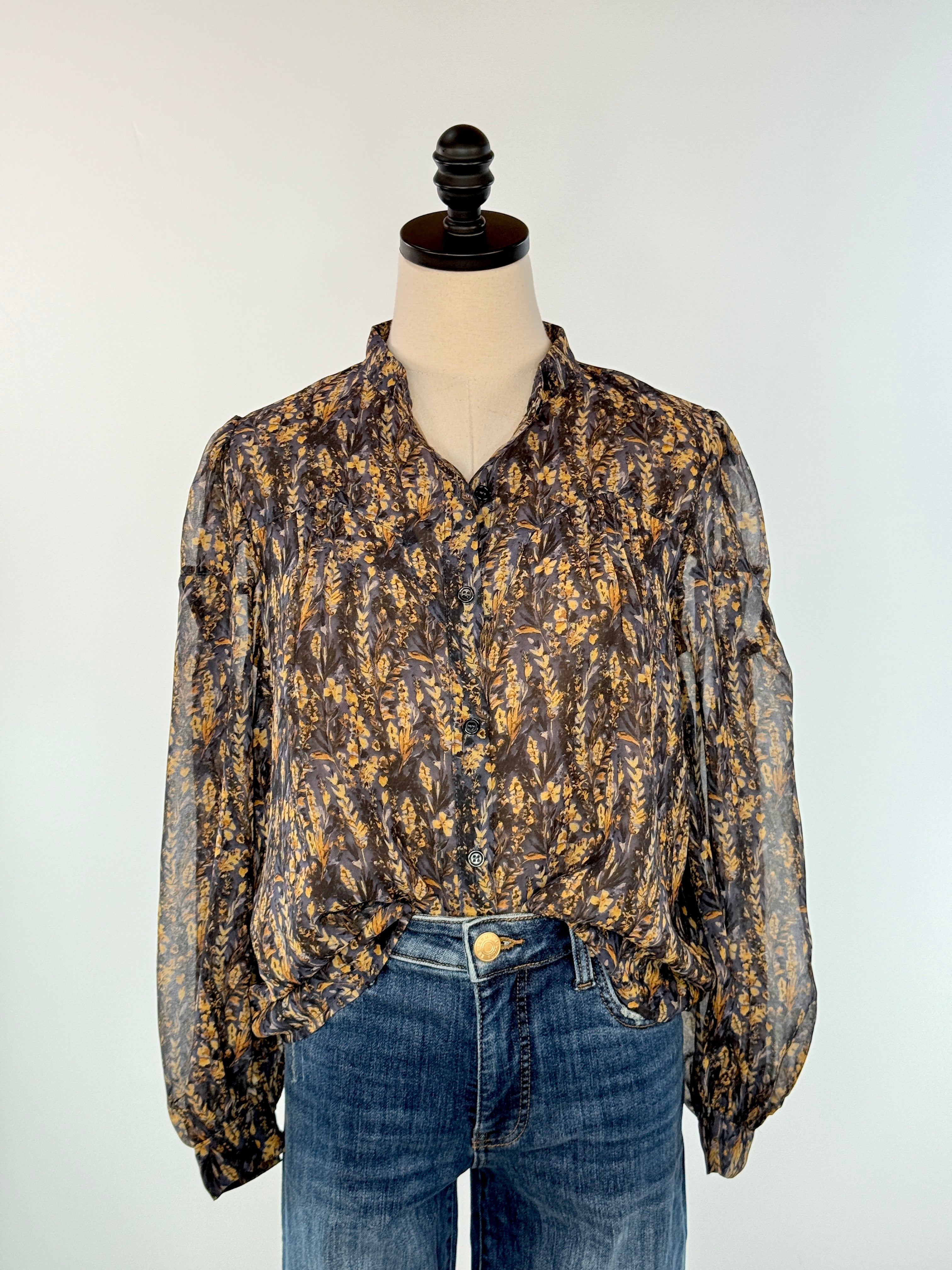 Midnight Meadow Blouse in Navy Multi-111 - Woven Top F/W (June- Nov)-Little Bird Boutique