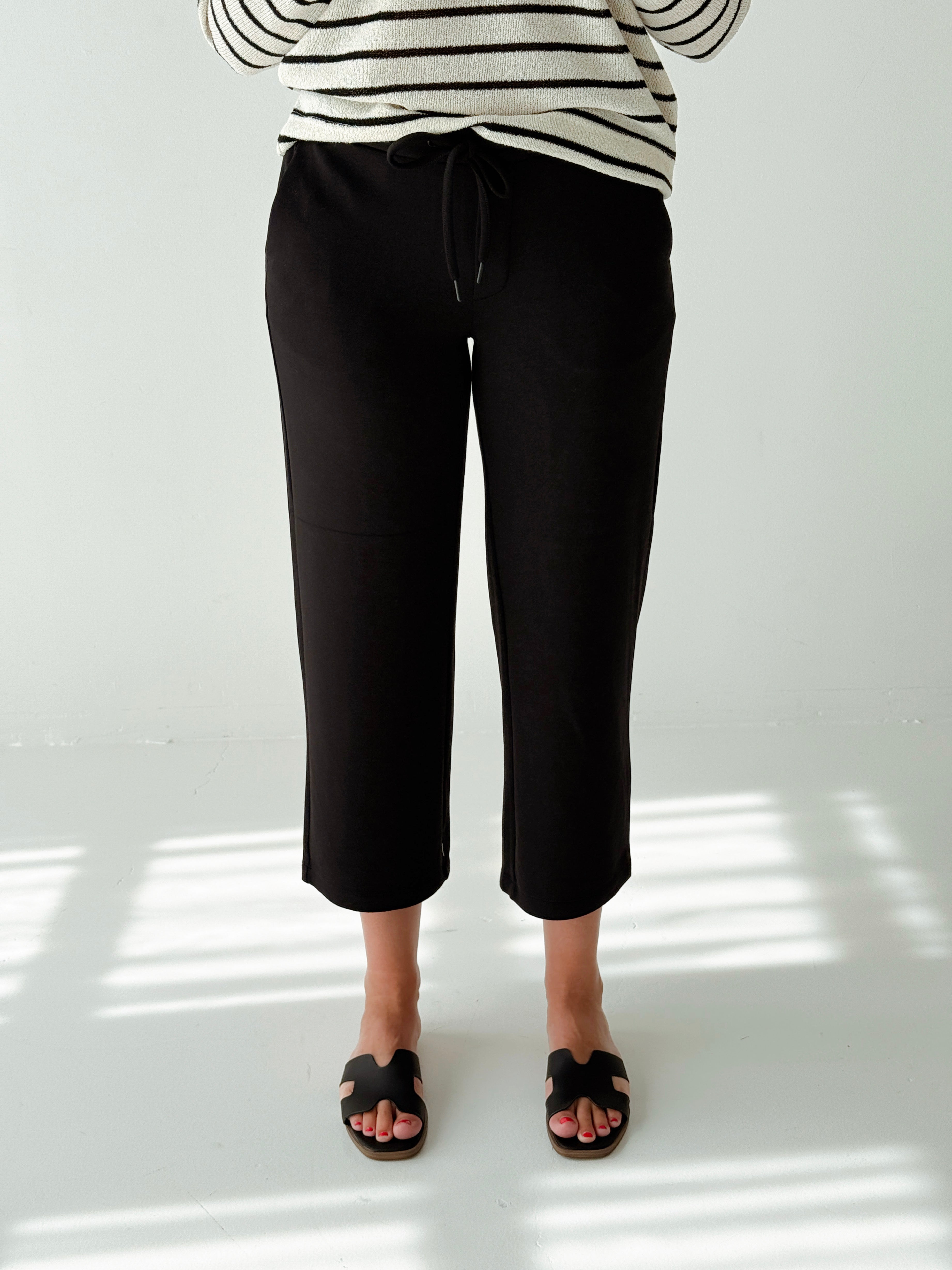 Liverpool Pull on Wide Leg Crop Trouser in Black-220 Pants-Little Bird Boutique