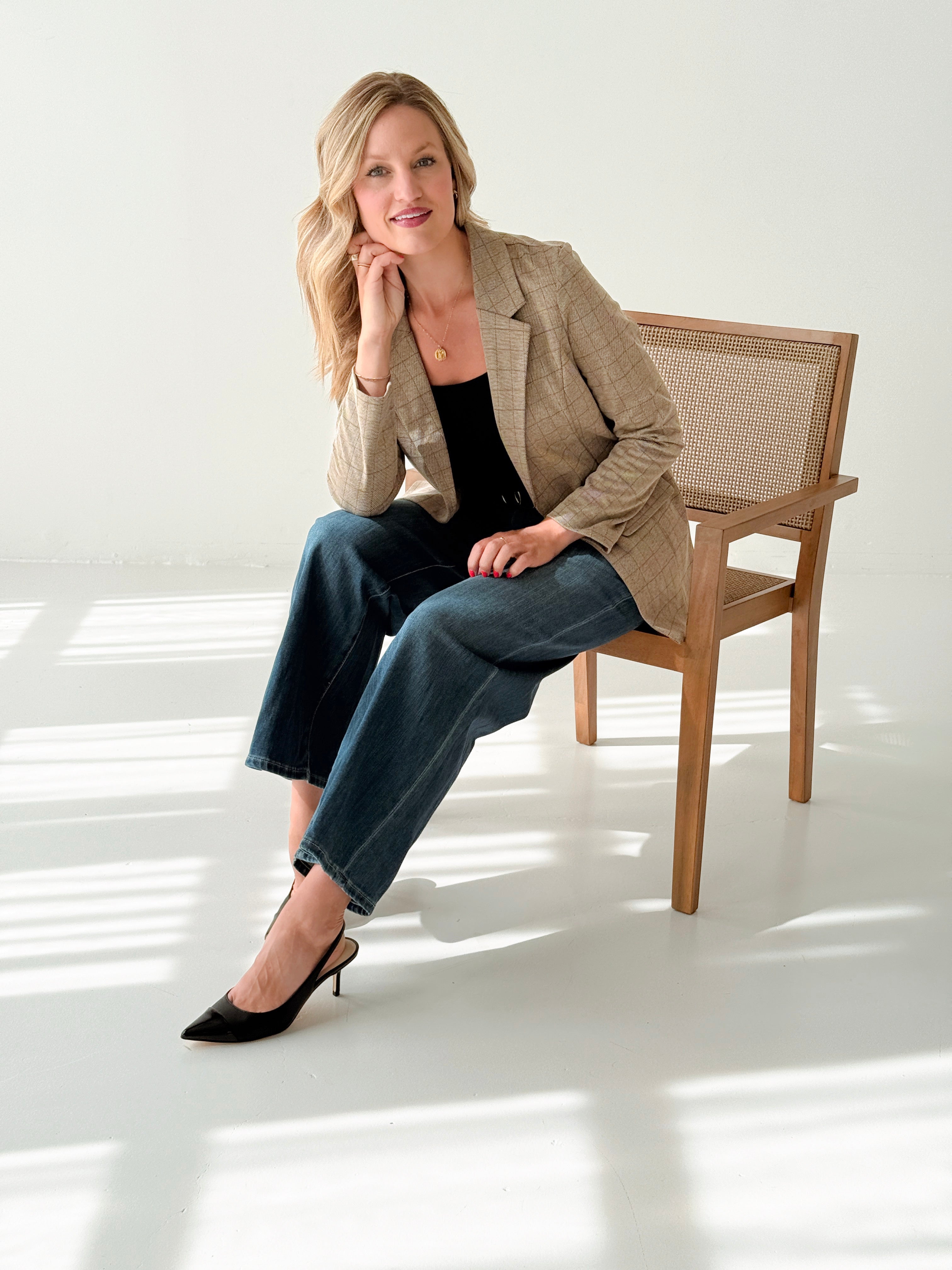 Liverpool Boyfriend Blazer in Khaki Grid Check-143 Blazers-Little Bird Boutique