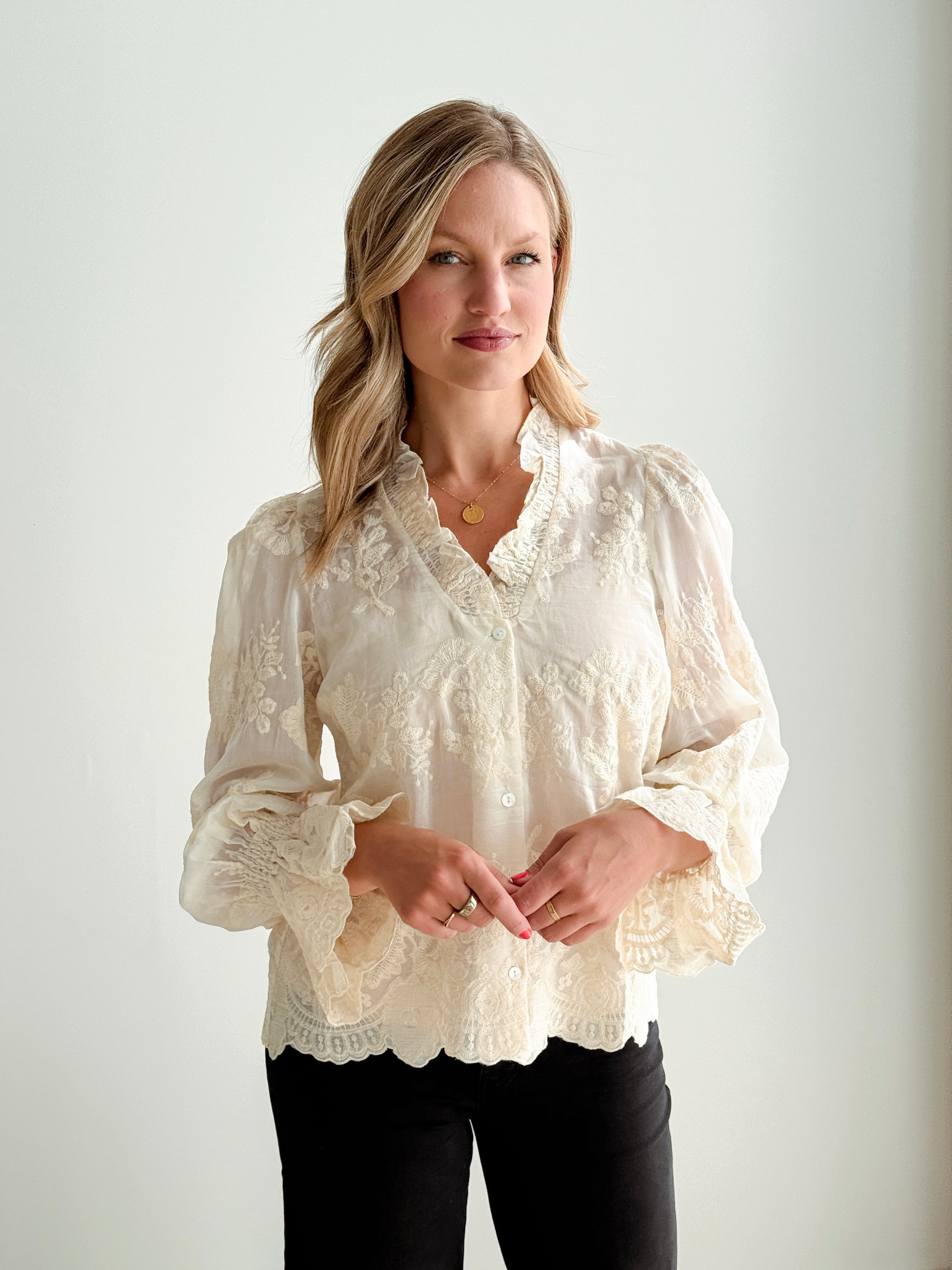Maeve Top in Cream-111 - Woven Top F/W (June- Nov)-Little Bird Boutique