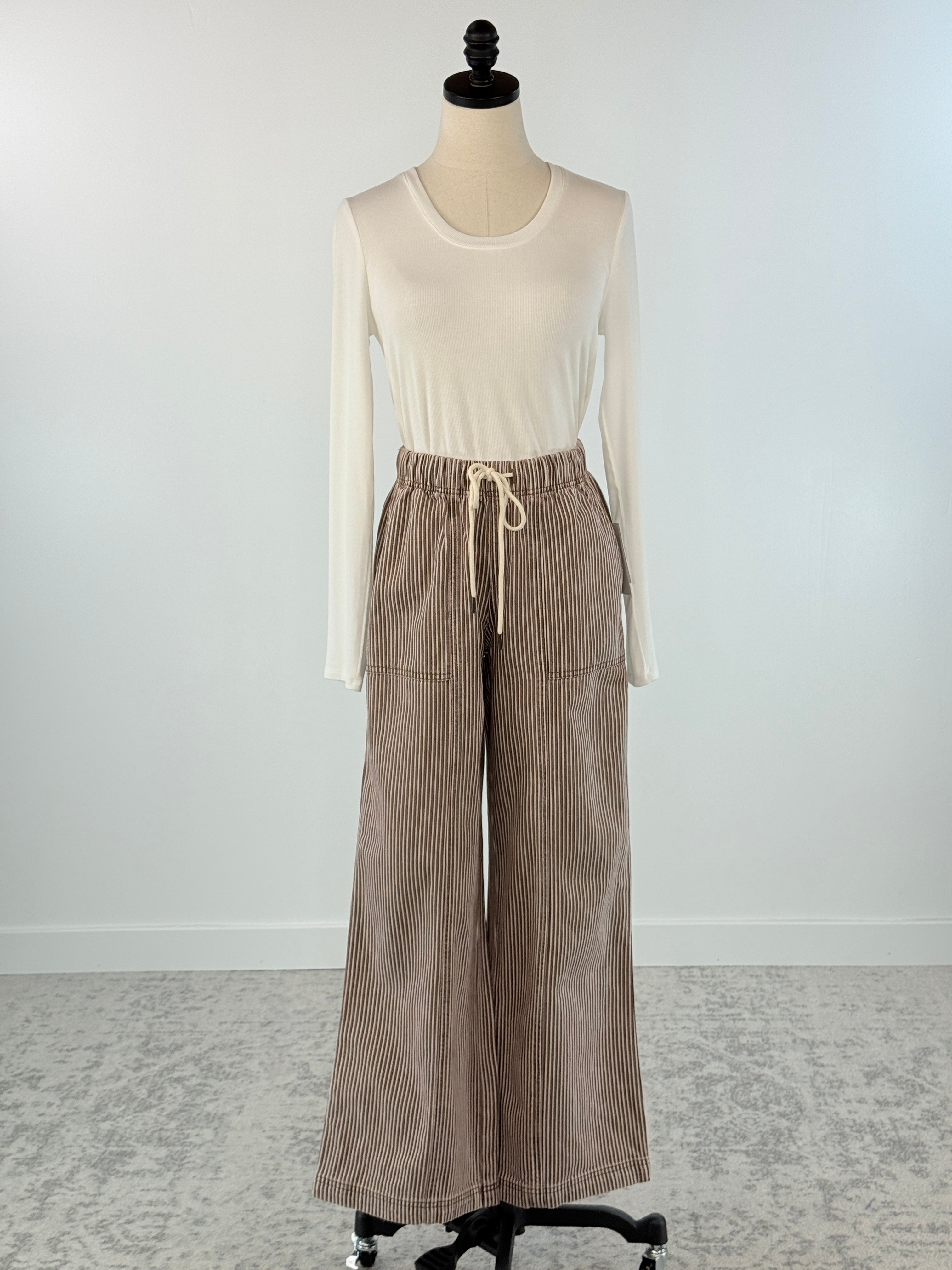 Flag and Anthem Triana Pant in Brown and White Stripe-220 Pants-Little Bird Boutique