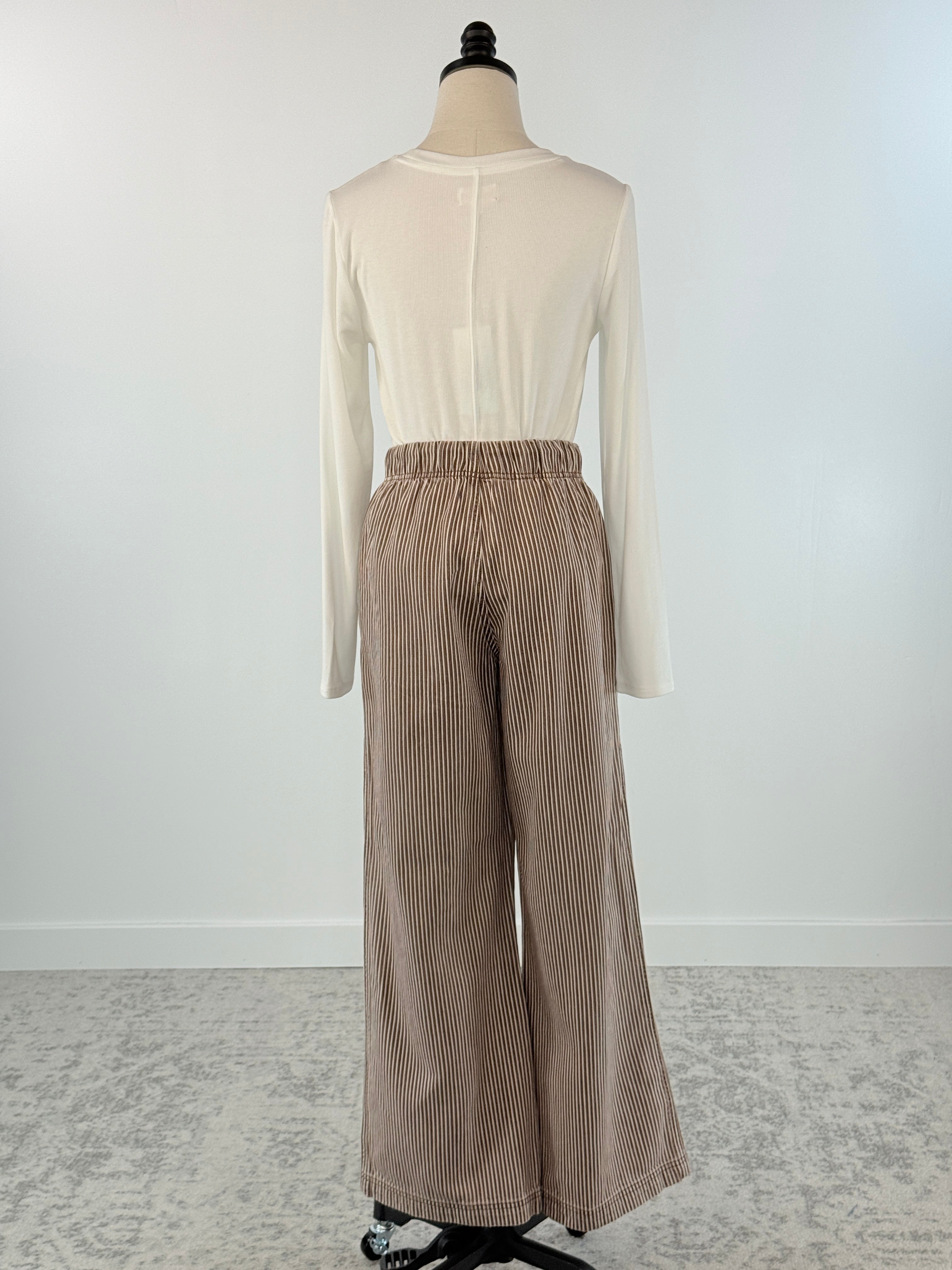Flag and Anthem Triana Pant in Brown and White Stripe-220 Pants-Little Bird Boutique