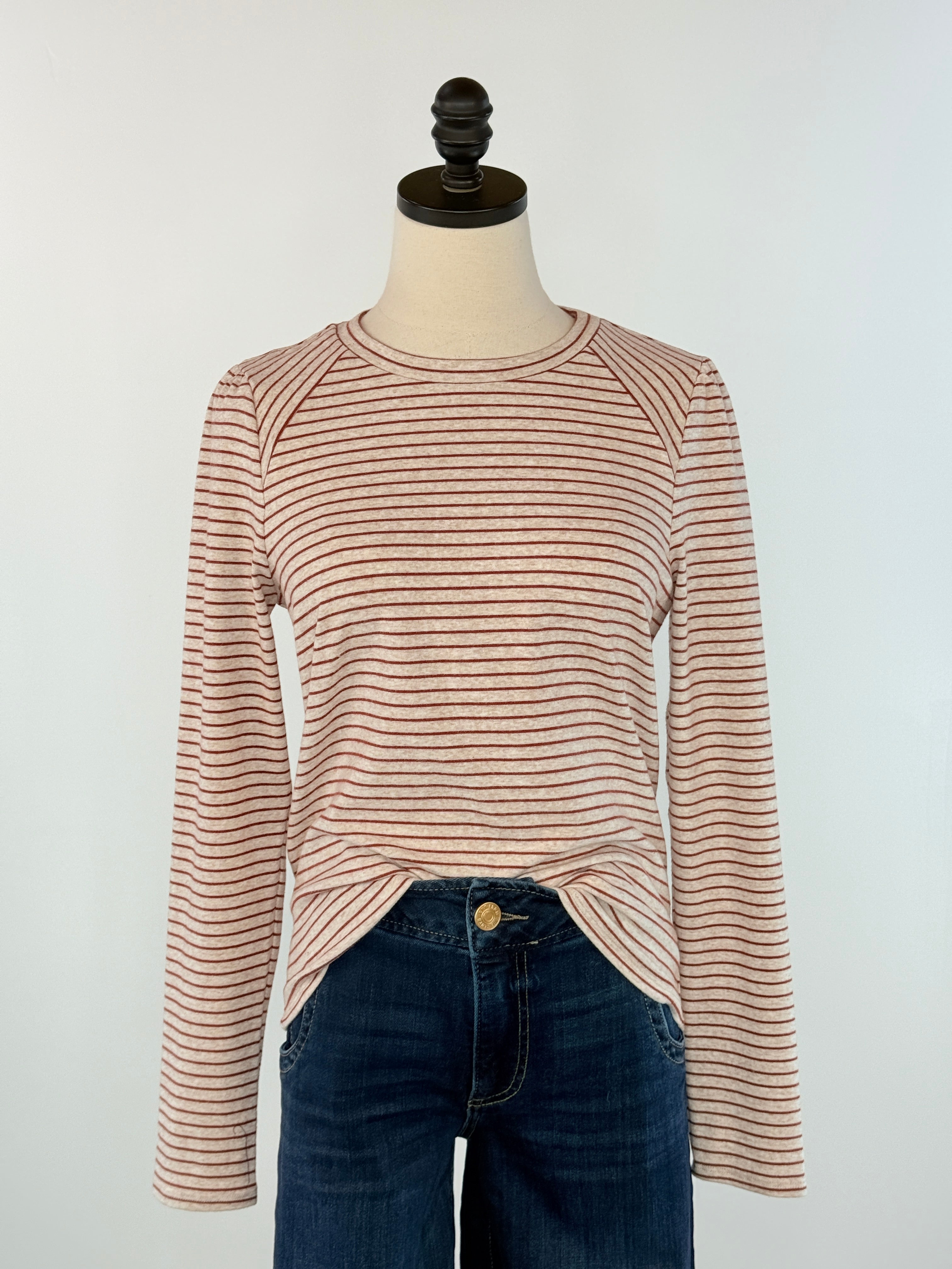 Anthem the Label Directional Insert Top in Oatmeal and Red Stripe-121 - Jersey Tops F/W (June - Nov)-Little Bird Boutique