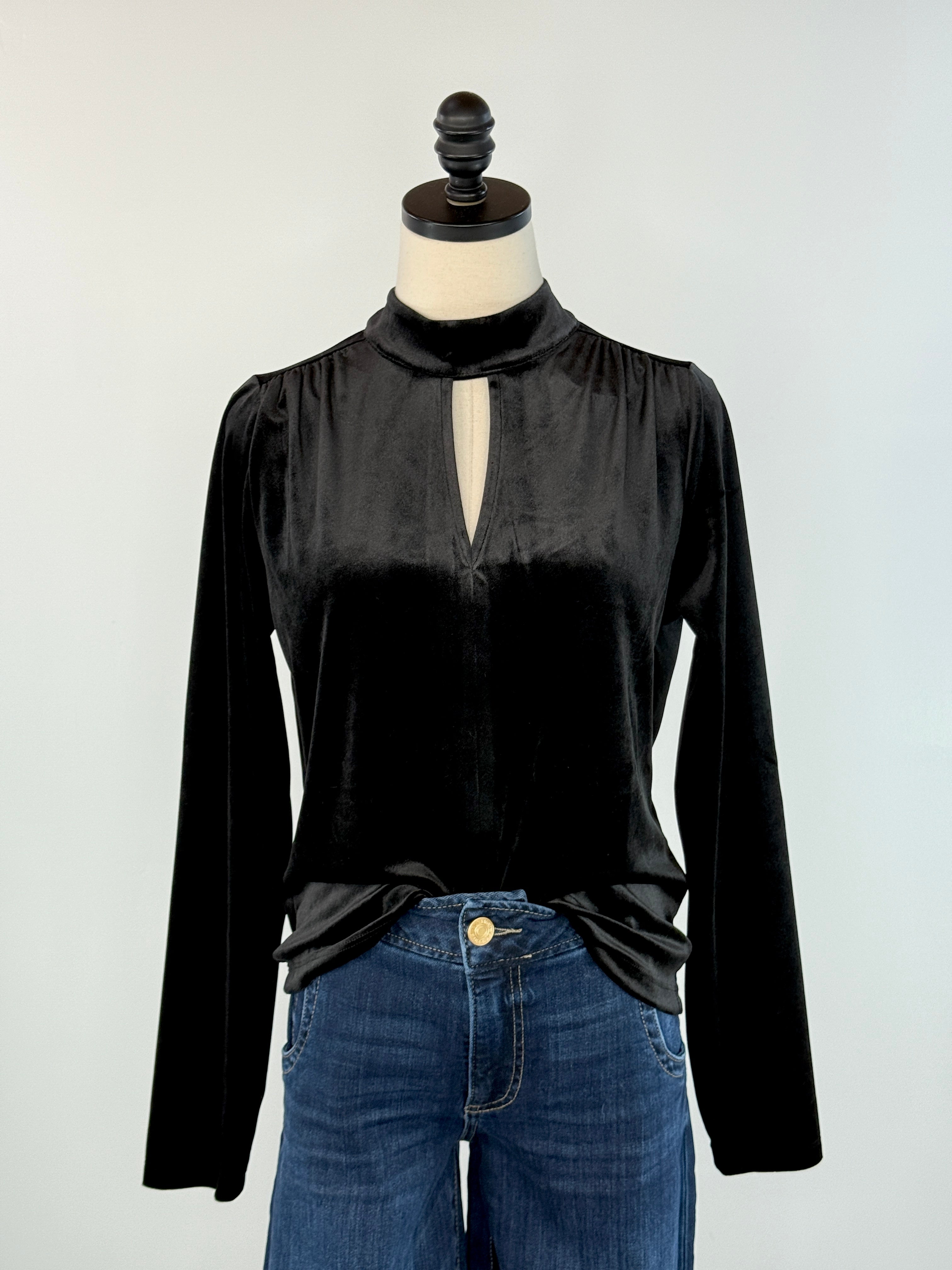 Anthem the Label Keyhole Split Velvet Top in Black-111 - Woven Top F/W (June- Nov)-Little Bird Boutique