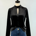 Anthem the Label Keyhole Split Velvet Top in Black-111 - Woven Top F/W (June- Nov)-Little Bird Boutique