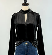 Anthem the Label Keyhole Split Velvet Top in Black-111 - Woven Top F/W (June- Nov)-Little Bird Boutique