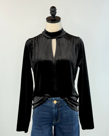 Anthem the Label Keyhole Split Velvet Top in Black-111 - Woven Top F/W (June- Nov)-Little Bird Boutique