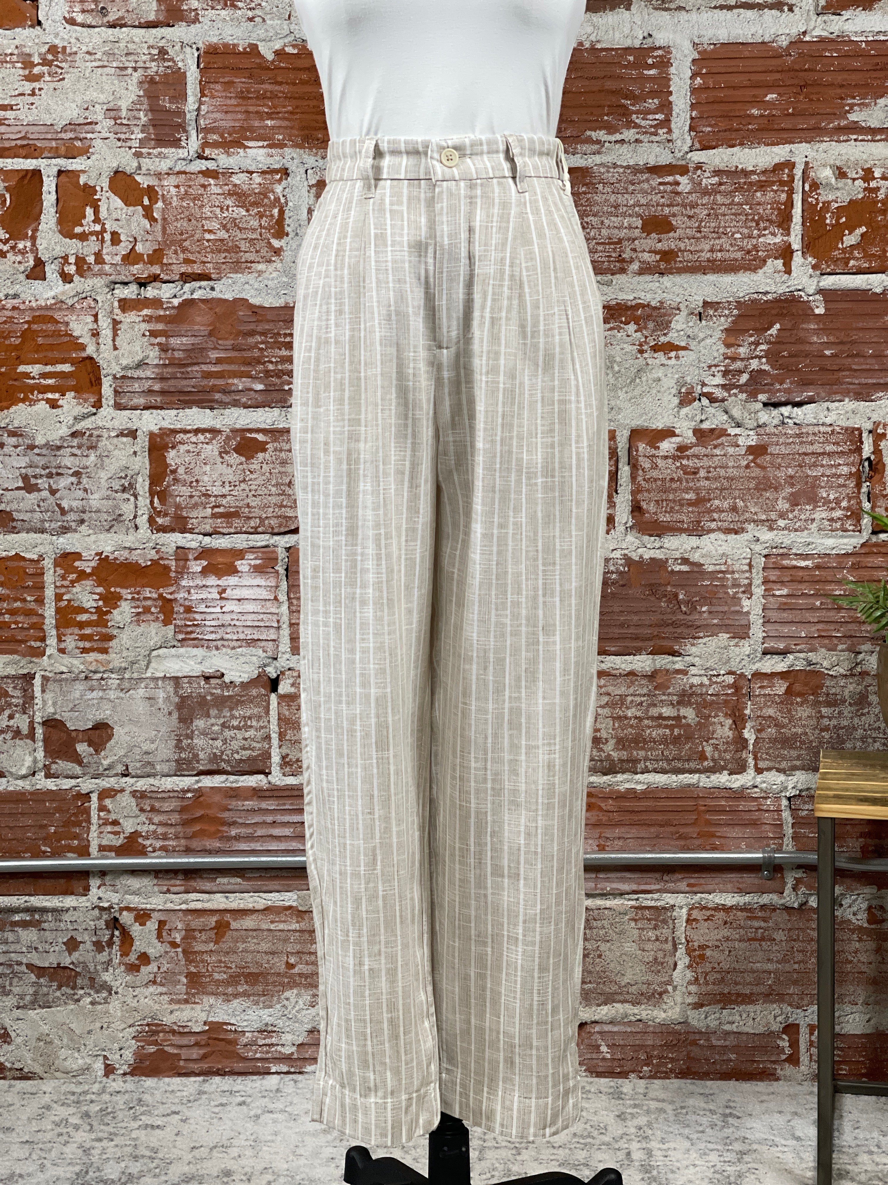 Dex Linen Pant in Taupe and Cream Stripe-220 Pants-Little Bird Boutique
