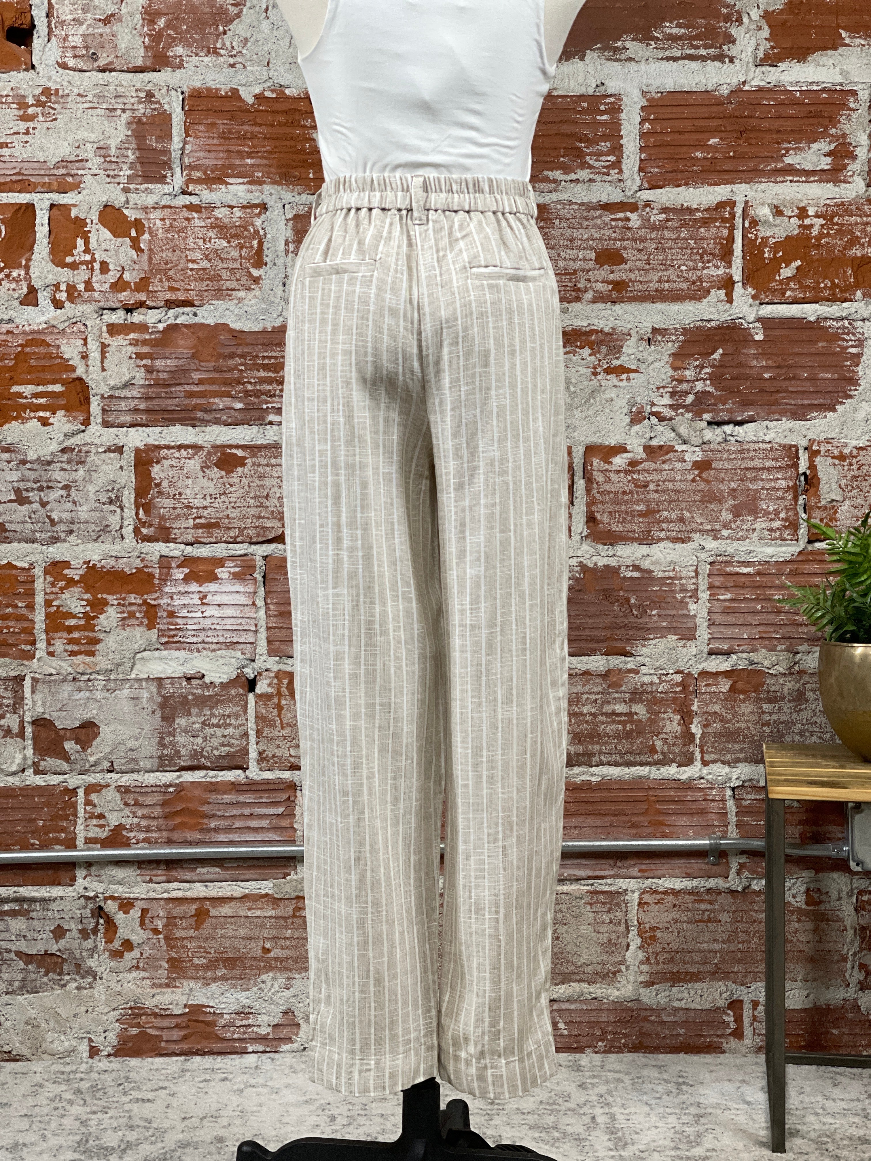 Dex Linen Pant in Taupe and Cream Stripe-220 Pants-Little Bird Boutique