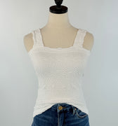 Lace Textured Square Top in White-121 - Jersey Tops F/W (June - Nov)-Little Bird Boutique