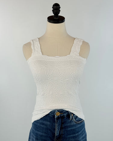 Lace Textured Square Top in White-121 - Jersey Tops F/W (June - Nov)-Little Bird Boutique