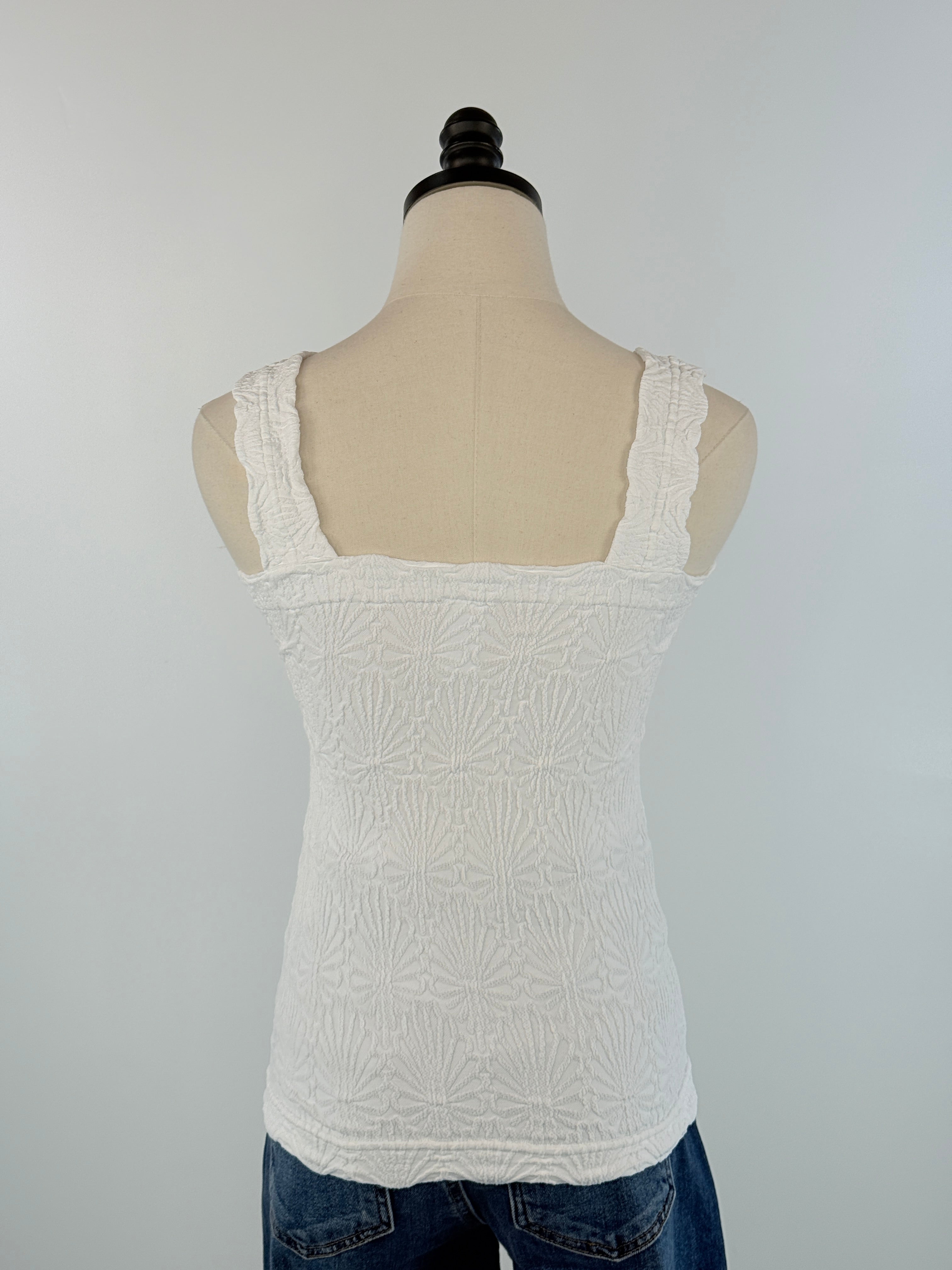 Lace Textured Square Top in White-121 - Jersey Tops F/W (June - Nov)-Little Bird Boutique