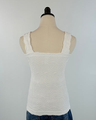 Lace Textured Square Top in White-121 - Jersey Tops F/W (June - Nov)-Little Bird Boutique