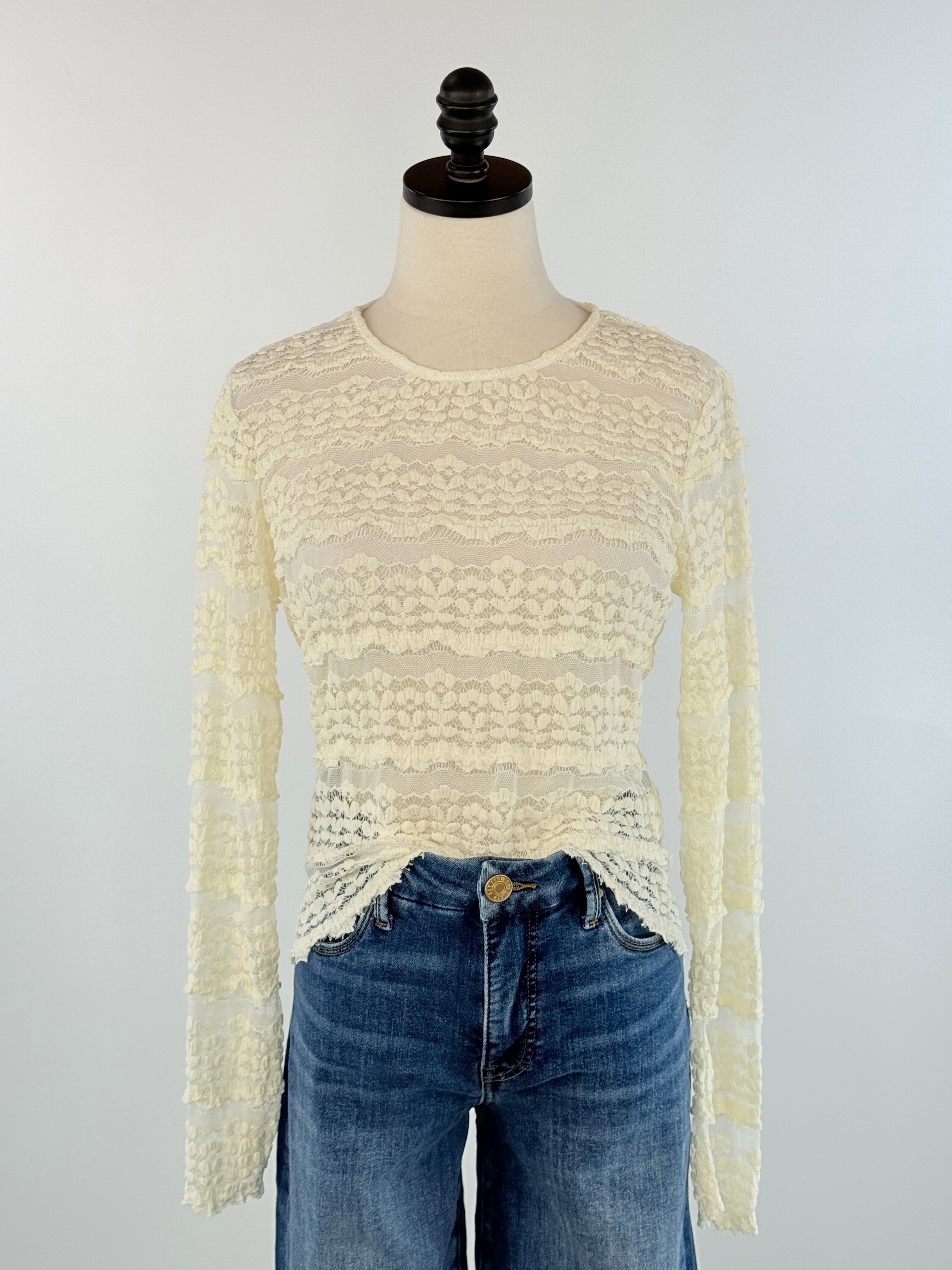 Sweet Cream Lace Top-111 - Woven Top F/W (June- Nov)-Little Bird Boutique