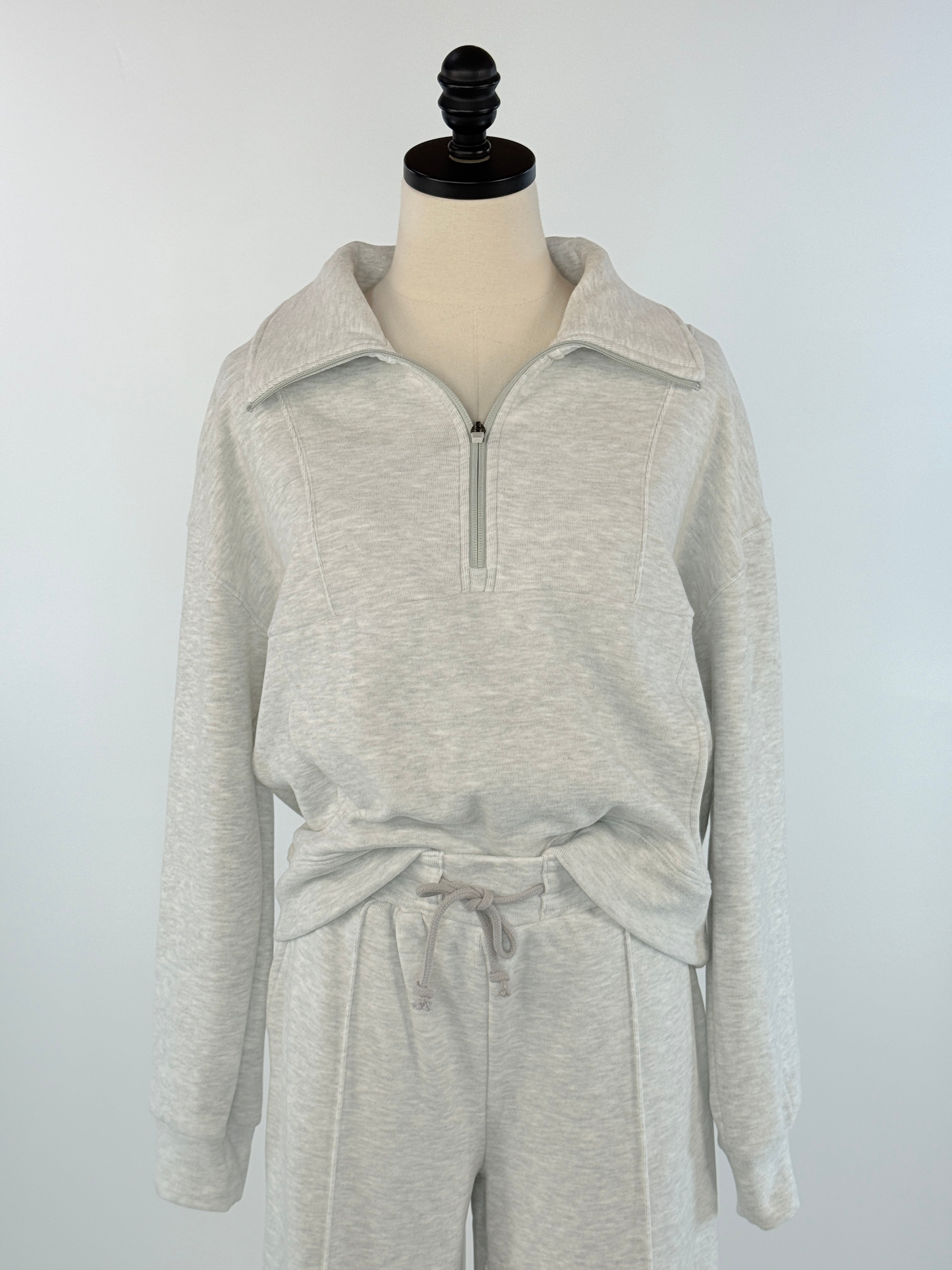 Flag and Anthem Super Soft Plush 1/4 Zip Sweatshirt in Light Grey-142 Sweatshirts & Hoodies-Little Bird Boutique