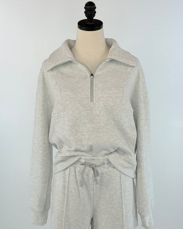 Flag and Anthem Super Soft Plush 1/4 Zip Sweatshirt in Light Grey-142 Sweatshirts & Hoodies-Little Bird Boutique