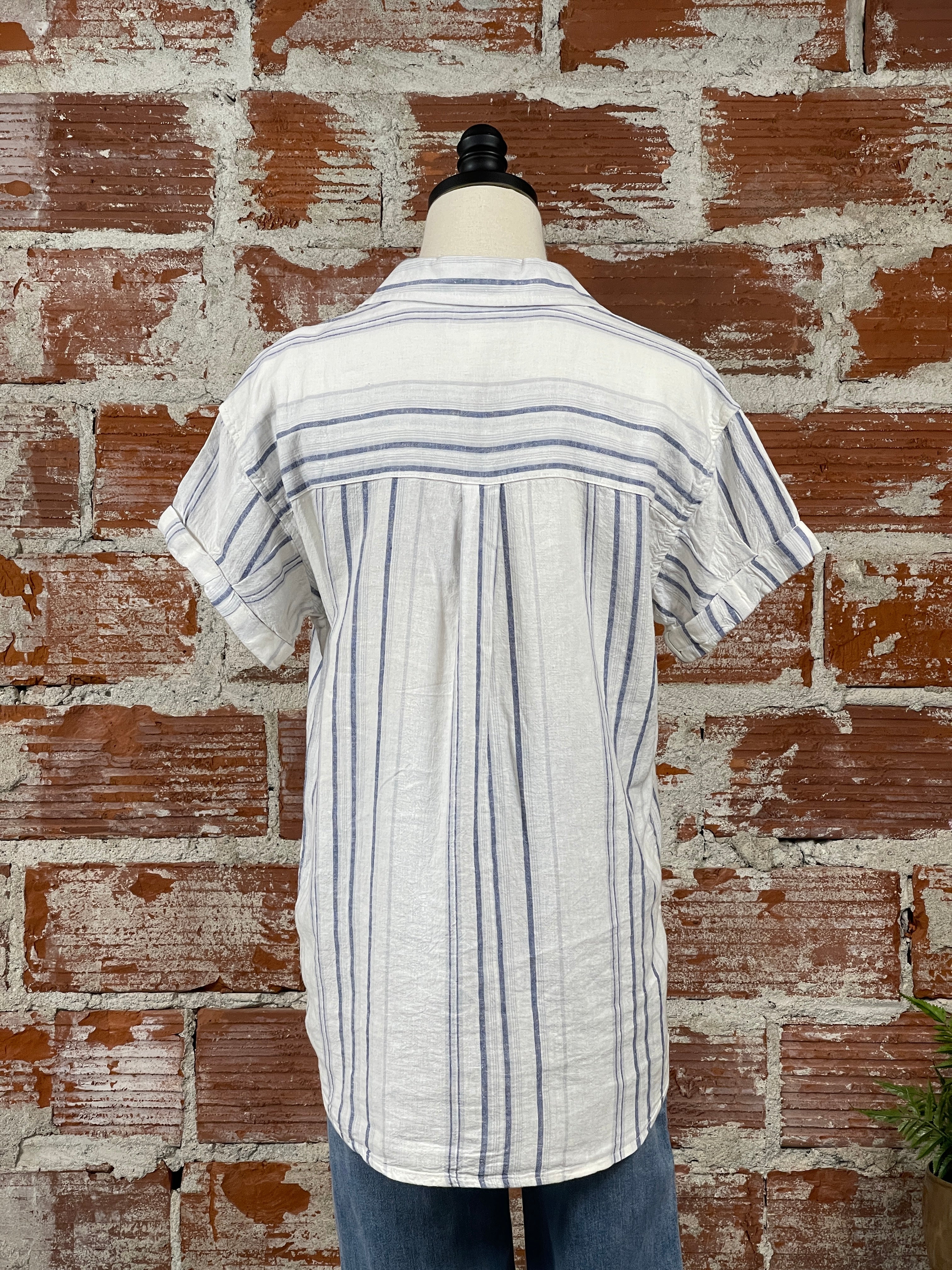 Thread and Supply Sydney Shirt in Coastal Grey Stripe-112 - Woven Top S/S (Jan - June)-Little Bird Boutique