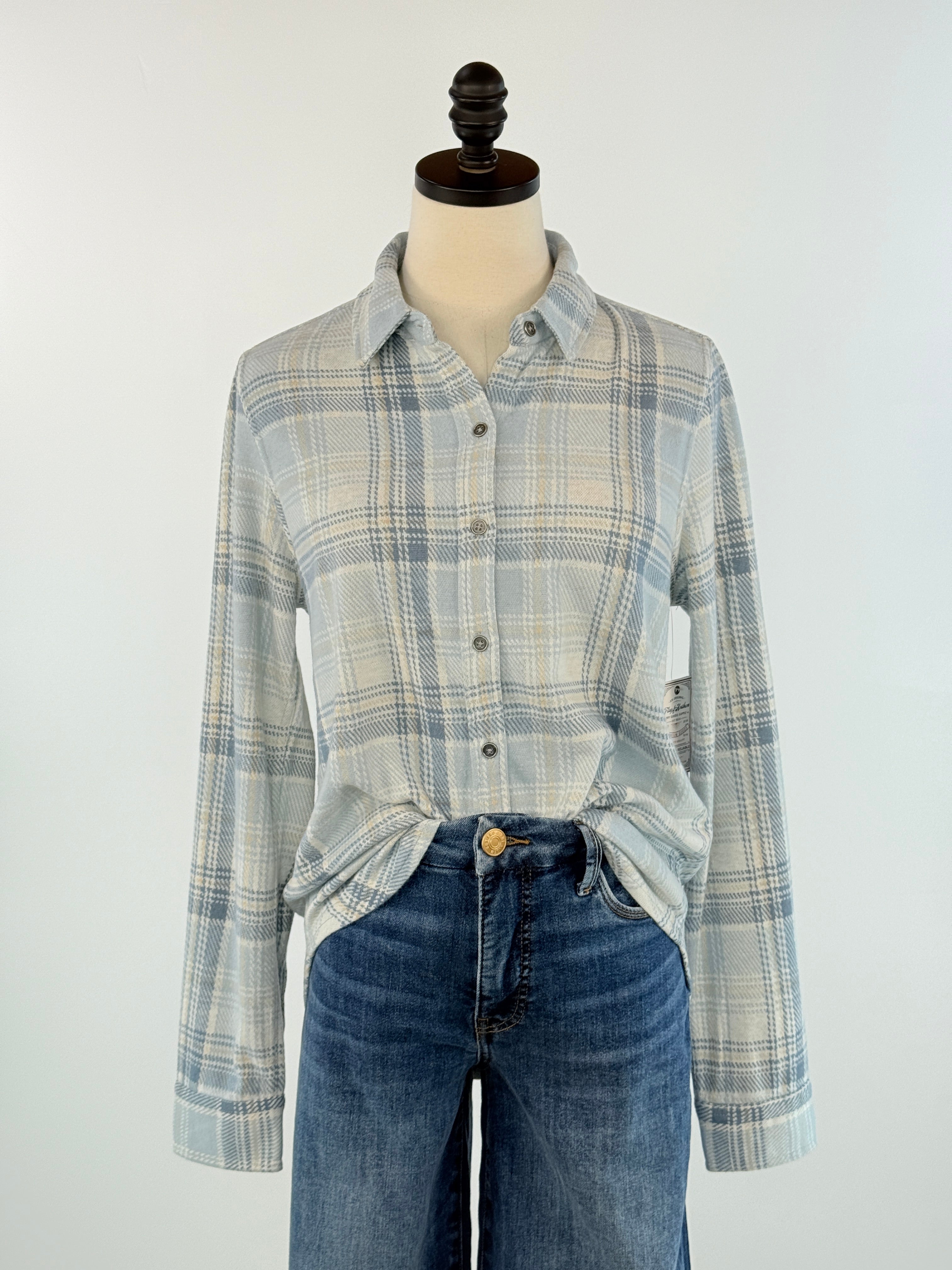 Flag and Anthem Beatrice Flannel Top in Blue and Tan-111 - Woven Top F/W (June- Nov)-Little Bird Boutique