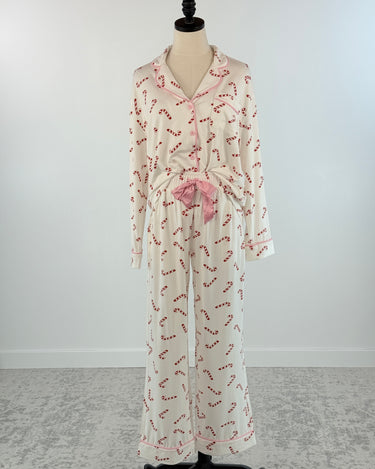 Candy Cane Lane Long Sleeve Button Up Pajama Set-240 Loungewear/Intimates-Little Bird Boutique