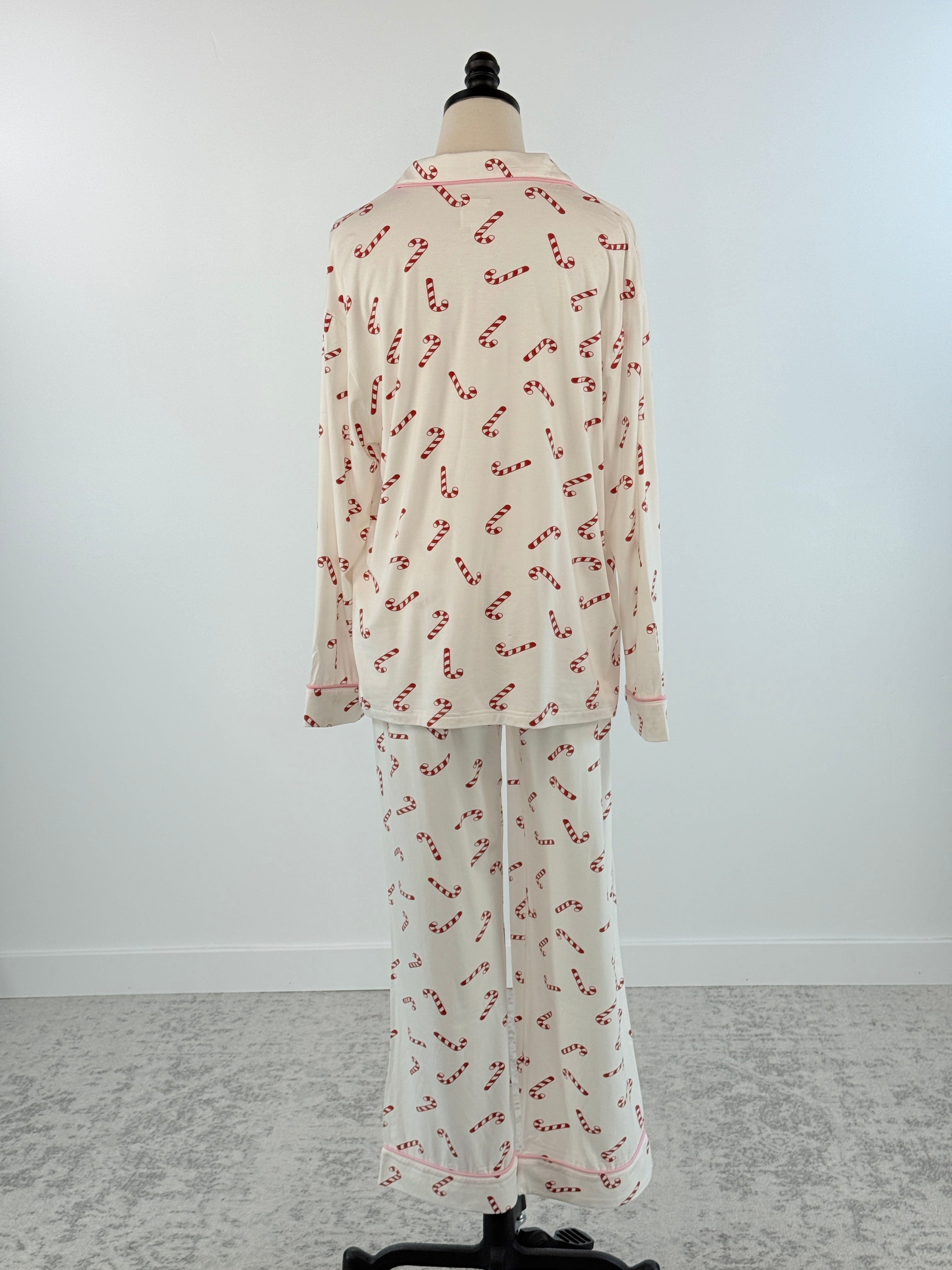 Candy Cane Lane Long Sleeve Button Up Pajama Set-240 Loungewear/Intimates-Little Bird Boutique