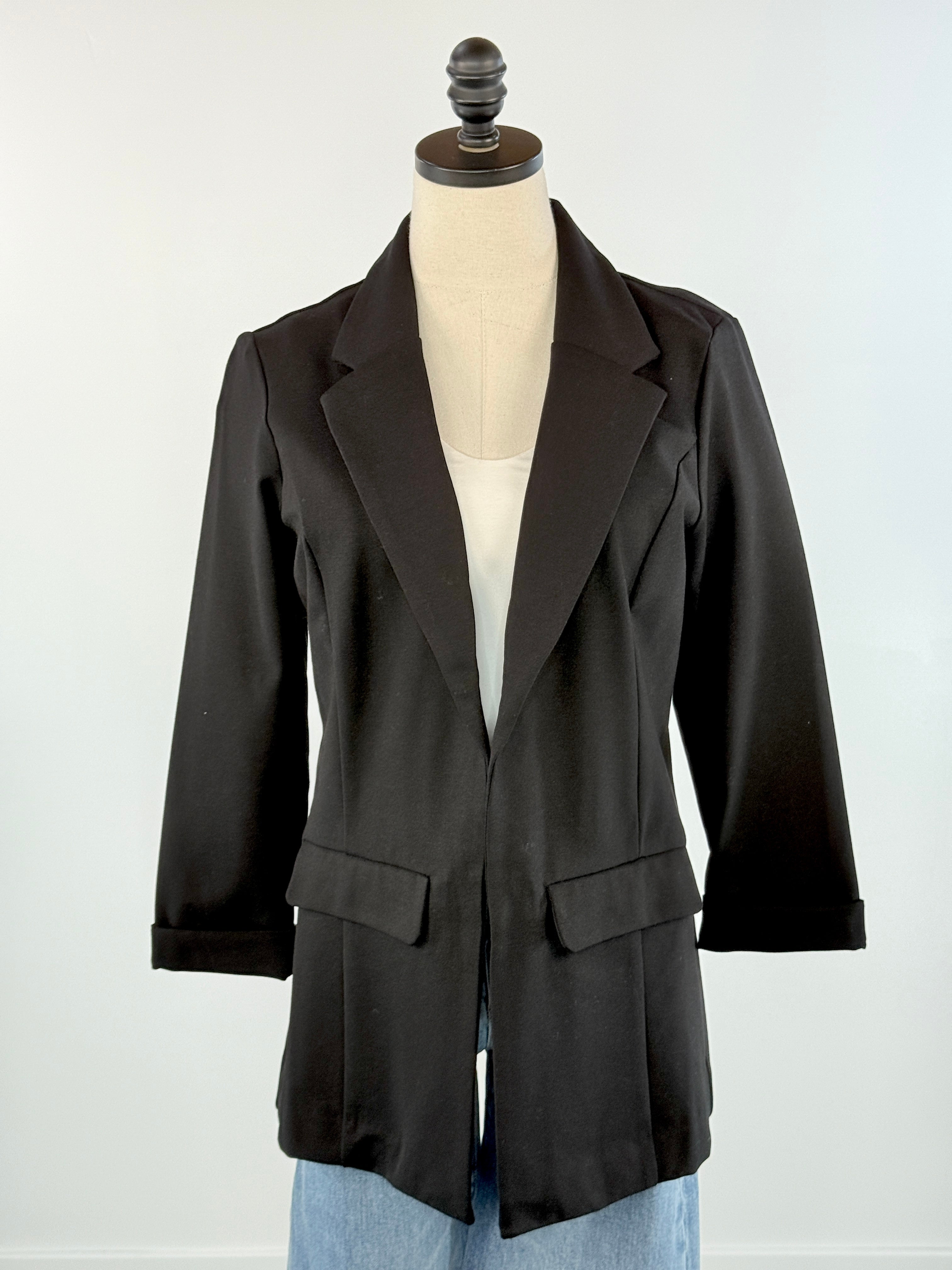 Liverpool Boyfriend Blazer with Princess Darts in Black-143 Blazers-Little Bird Boutique