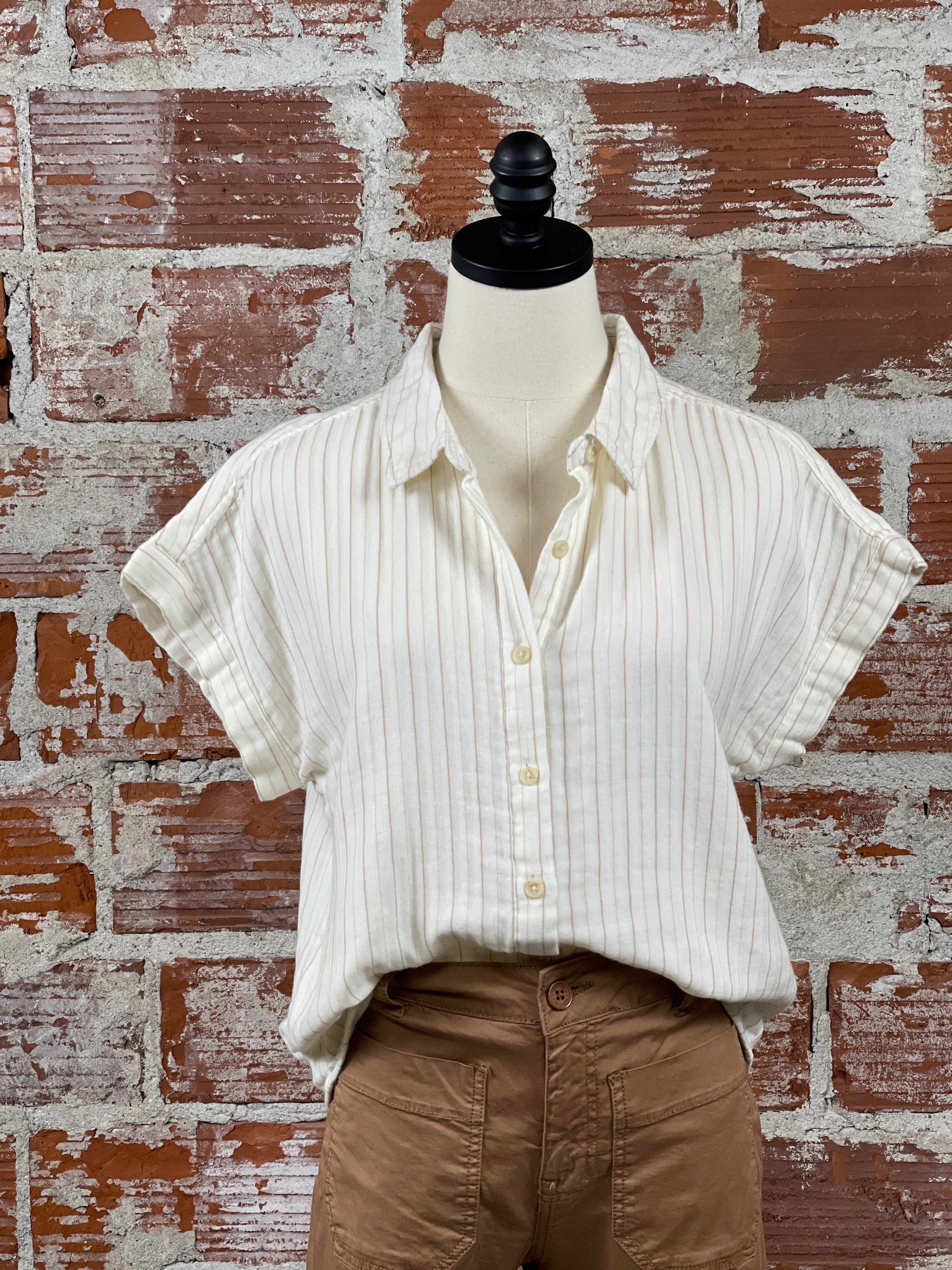 Thread & Supply Laira Shirt in Camel Stripe-112 - Woven Top S/S (Jan - June)-Little Bird Boutique