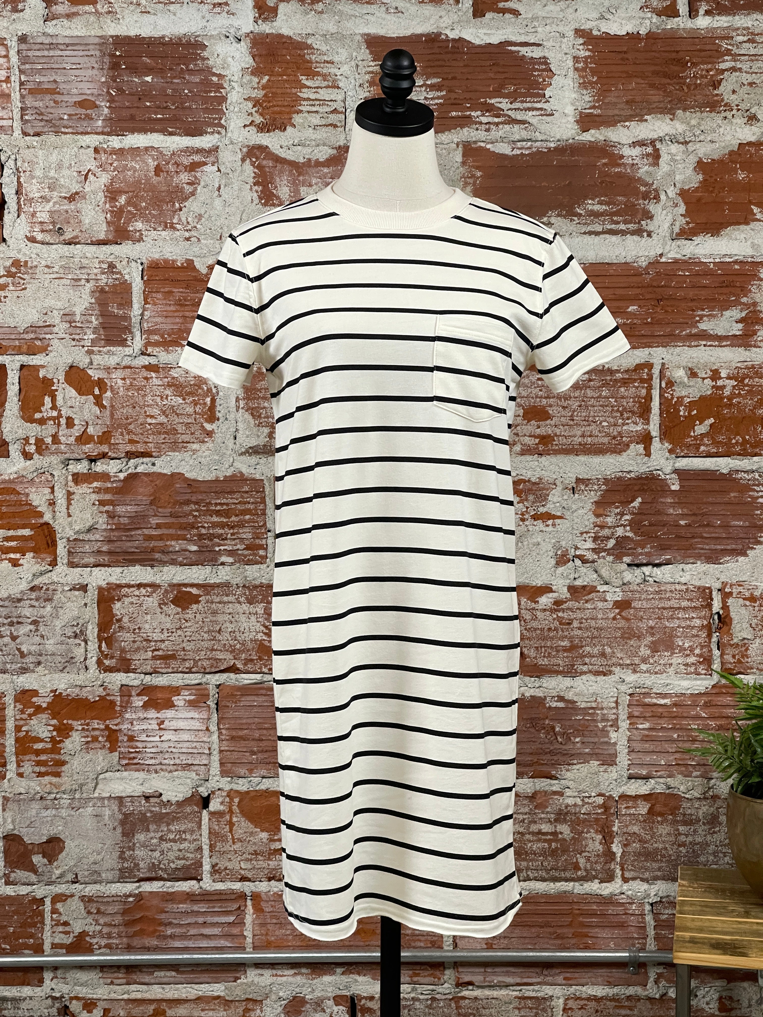 Thread & Supply Raiya Dress in Off White Black Stripe-151 Dresses - Short-Little Bird Boutique