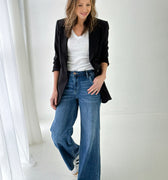 Liverpool Boyfriend Blazer with Princess Darts in Black-143 Blazers-Little Bird Boutique