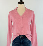 Sweetheart Henley Sweater in Pink-131 - Sweaters F/W (June - Nov)-Little Bird Boutique