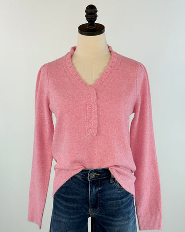 Sweetheart Henley Sweater in Pink-131 - Sweaters F/W (June - Nov)-Little Bird Boutique