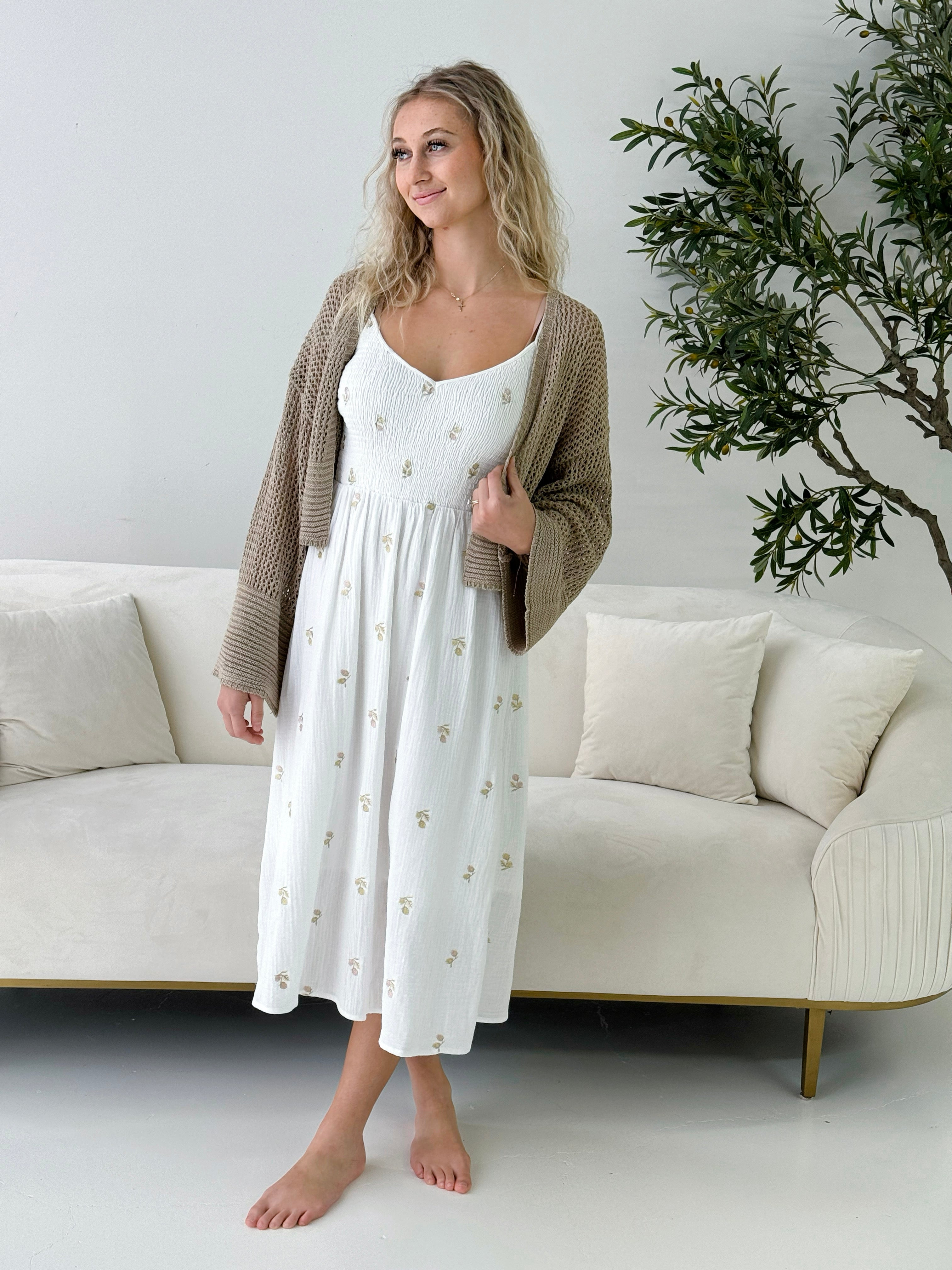 Mary Beth Embroidered Dress in Off White-152 Dresses - Long-Little Bird Boutique