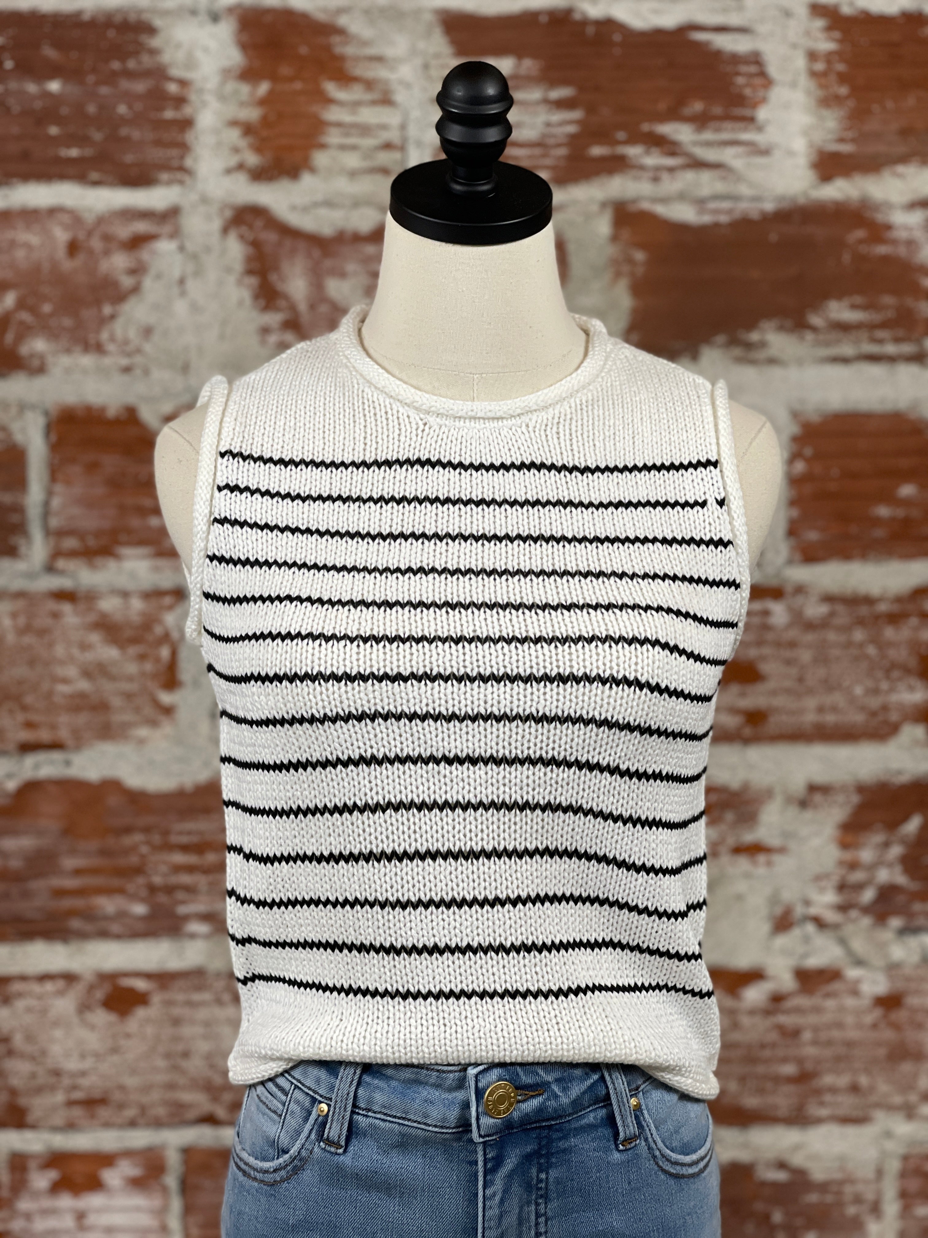 Kerensa Sweater Tank in Black and White-132 - Sweaters S/S (Jan - June)-Little Bird Boutique
