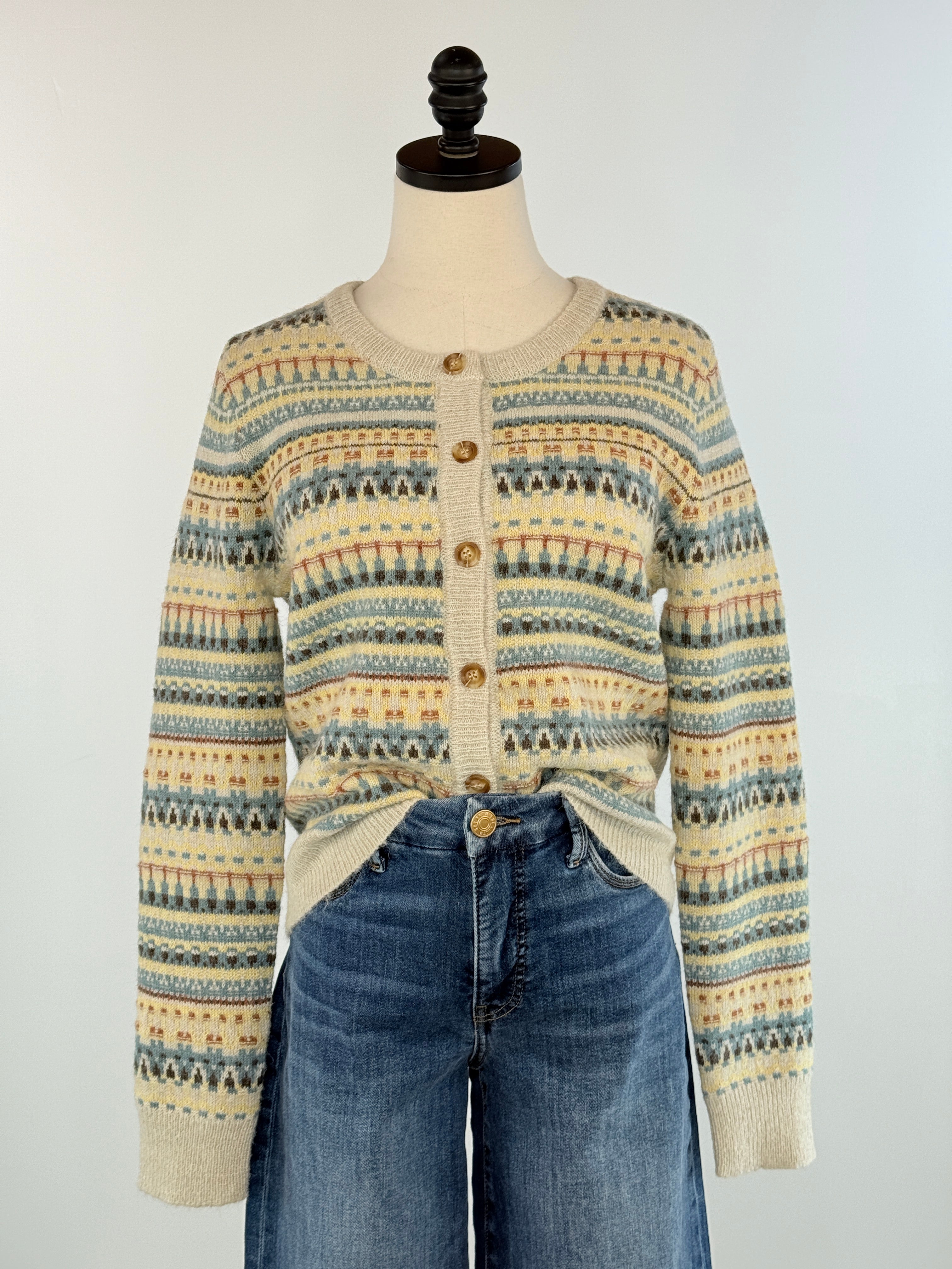 Heritage Fair Isle Cardigan in Taupe Multi