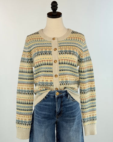 Heritage Fair Isle Cardigan in Taupe Multi-131 - Sweaters F/W (June - Nov)-Little Bird Boutique