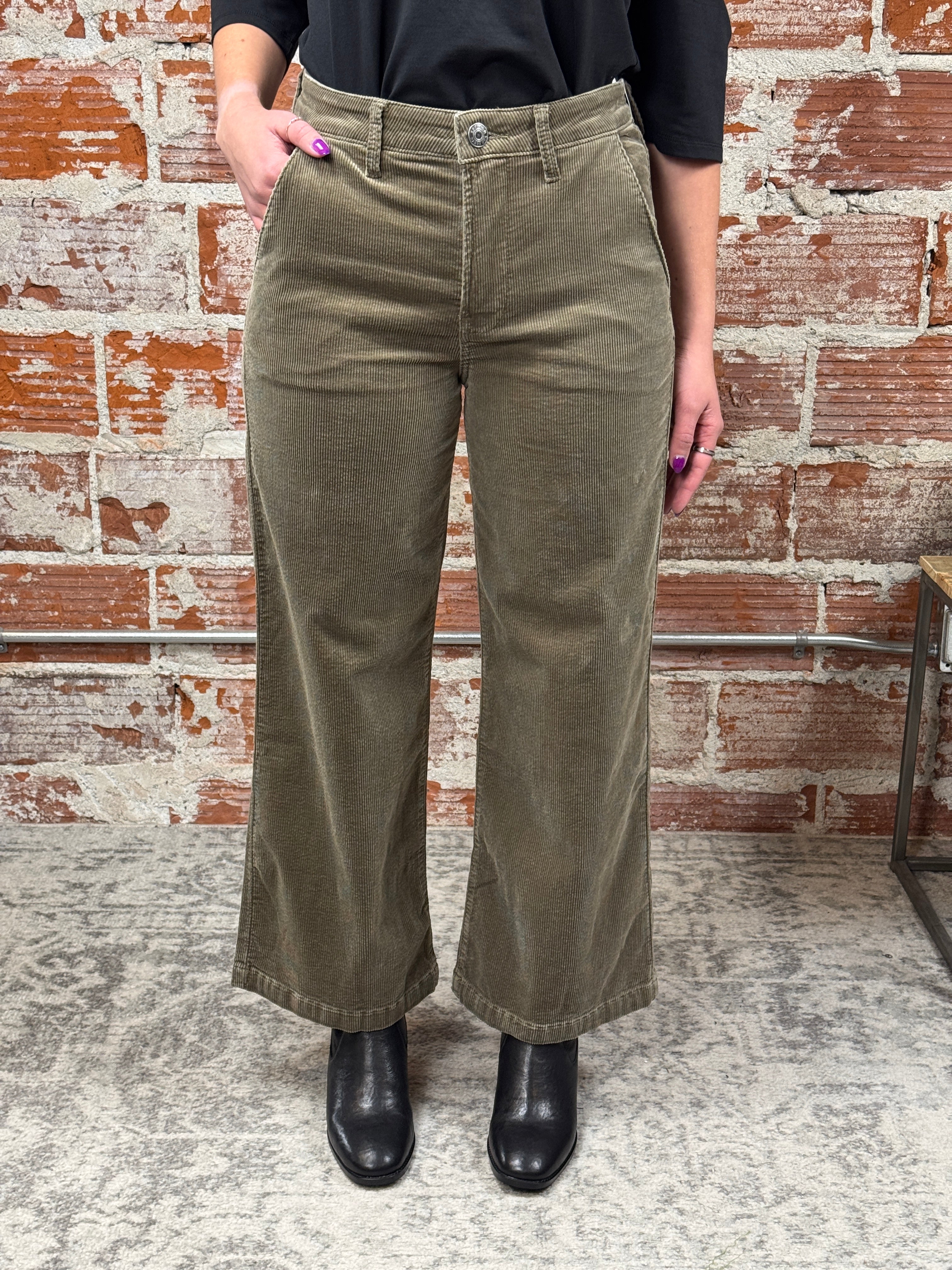 Kut from the Kloth Meg Corduroy Wide Leg Pants in Olive-220 Pants-Little Bird Boutique