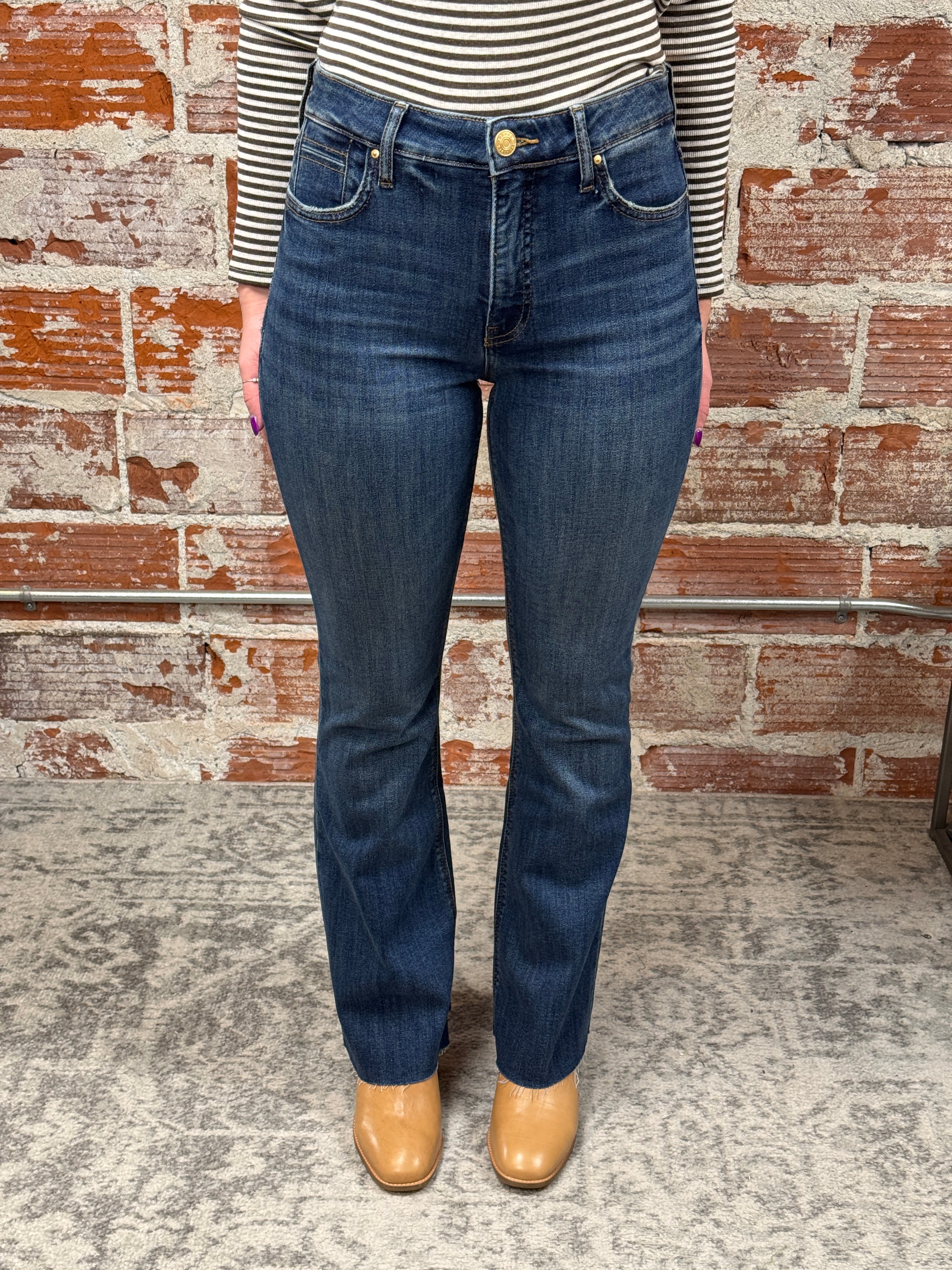 Kut from the Kloth Stella High Rise Flare in Dark Base-210 Denim-Little Bird Boutique