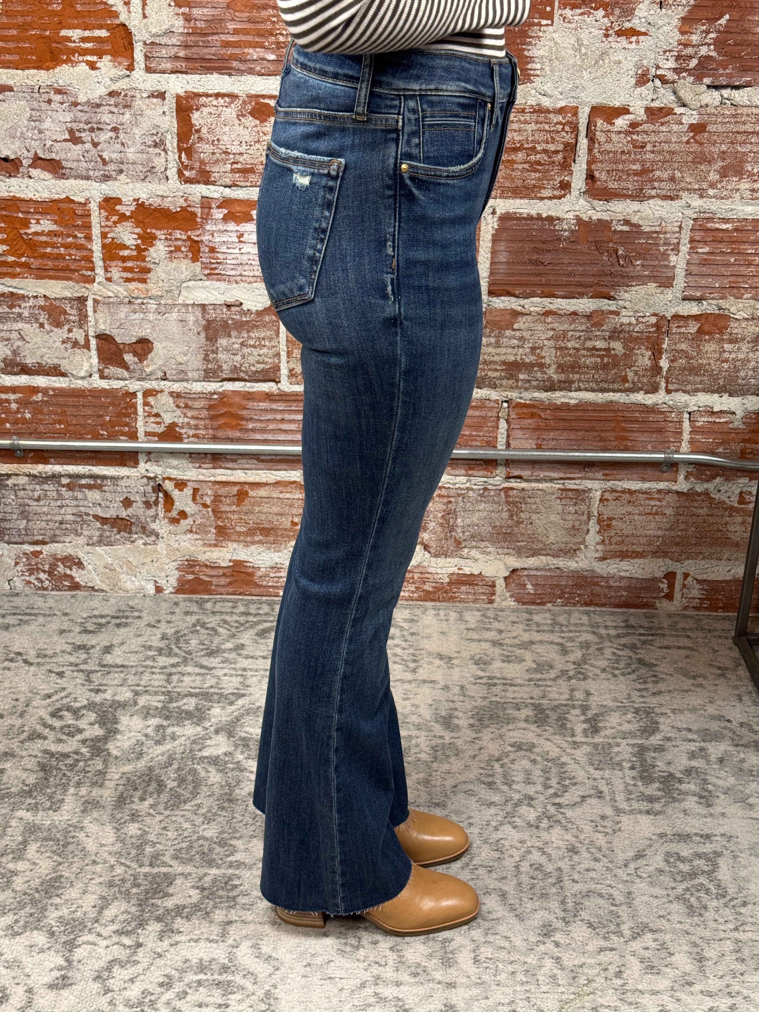 Kut from the Kloth Stella High Rise Flare in Dark Base-210 Denim-Little Bird Boutique