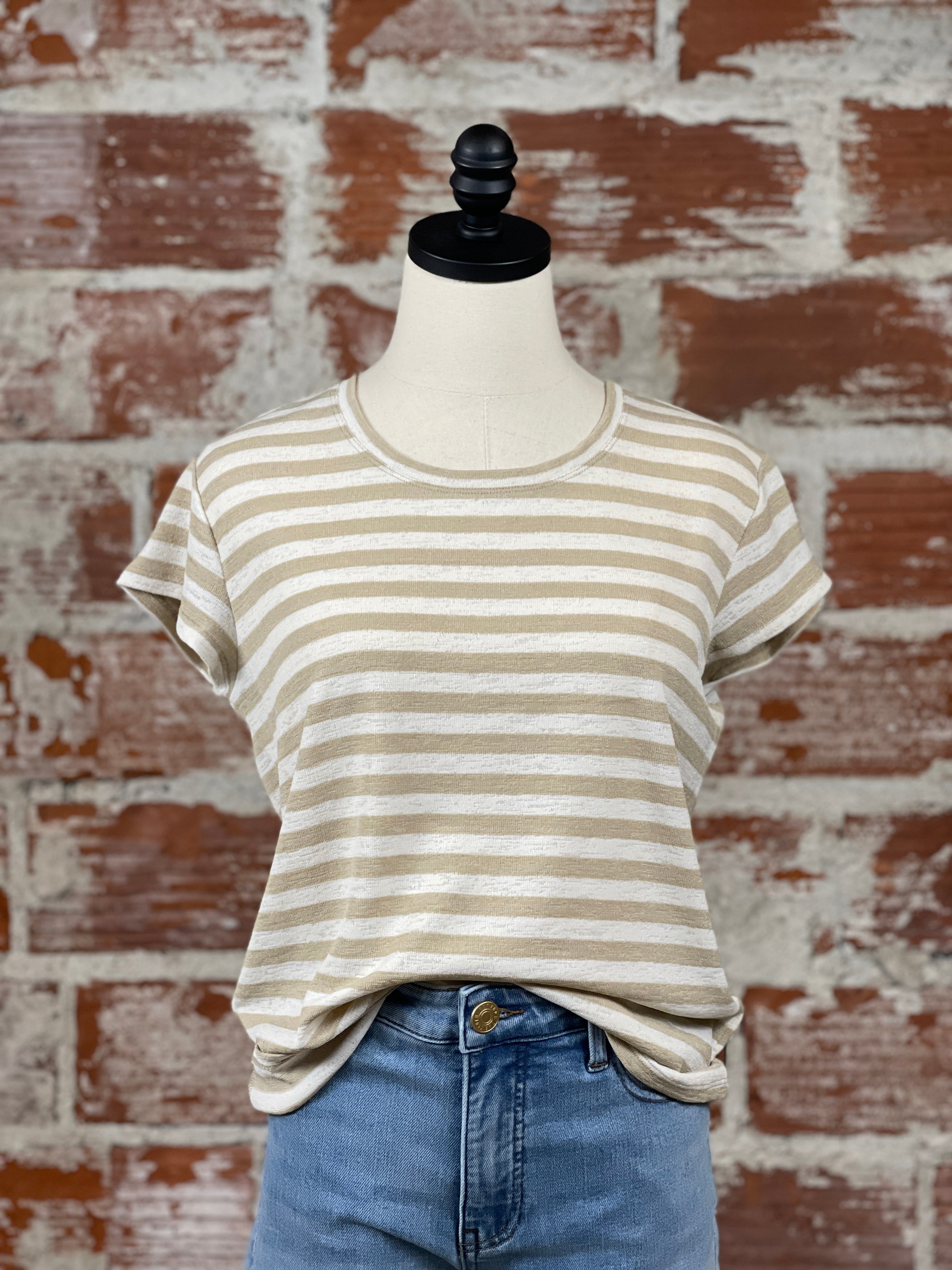 Liverpool Stripe Top in Taupe and Off White-122 - Jersey Tops S/S (Jan - June)-Little Bird Boutique