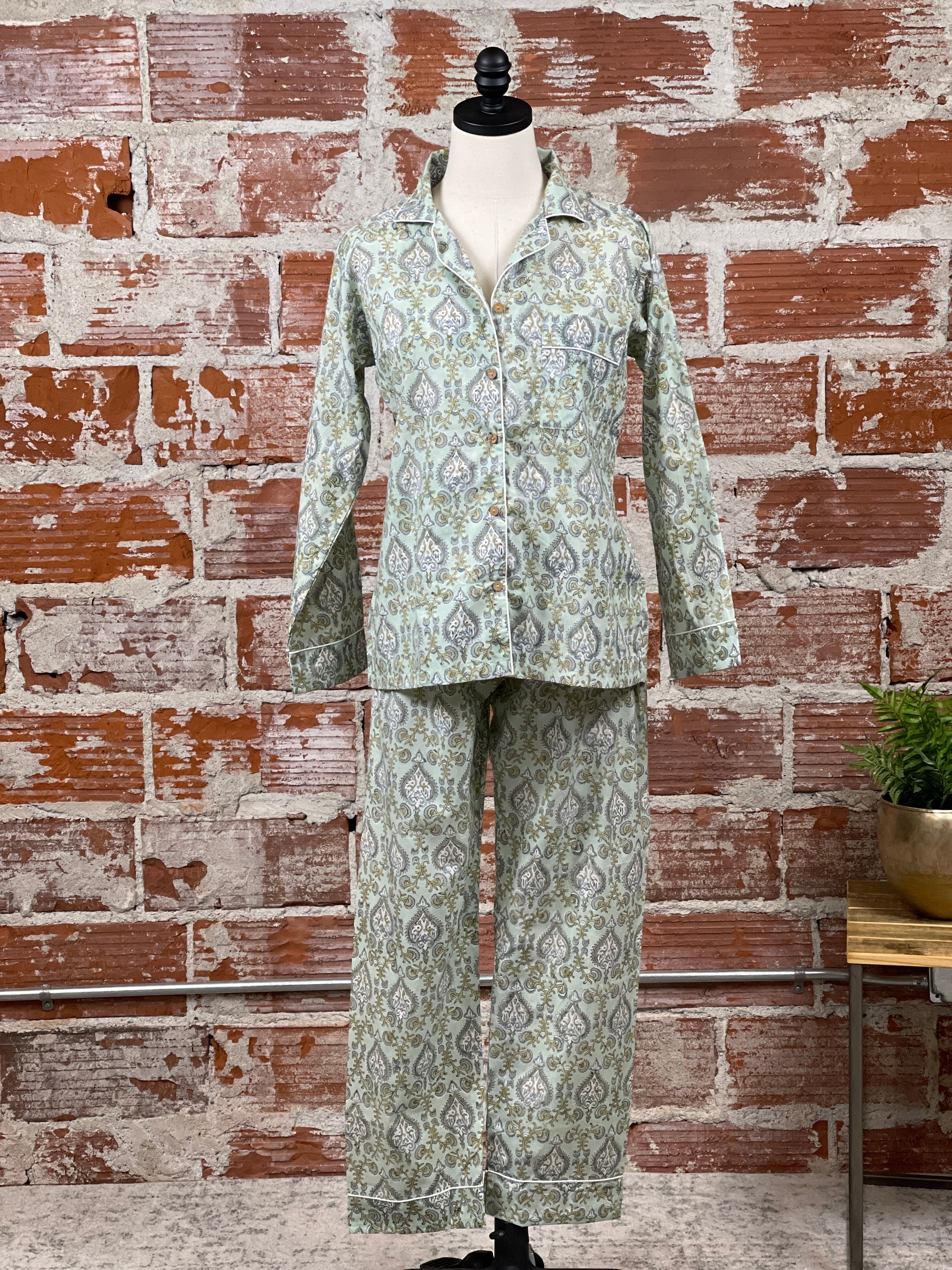 Trellis Swirls Long Sleeve Pajama Set with Pants-240 Loungewear/Intimates-Little Bird Boutique