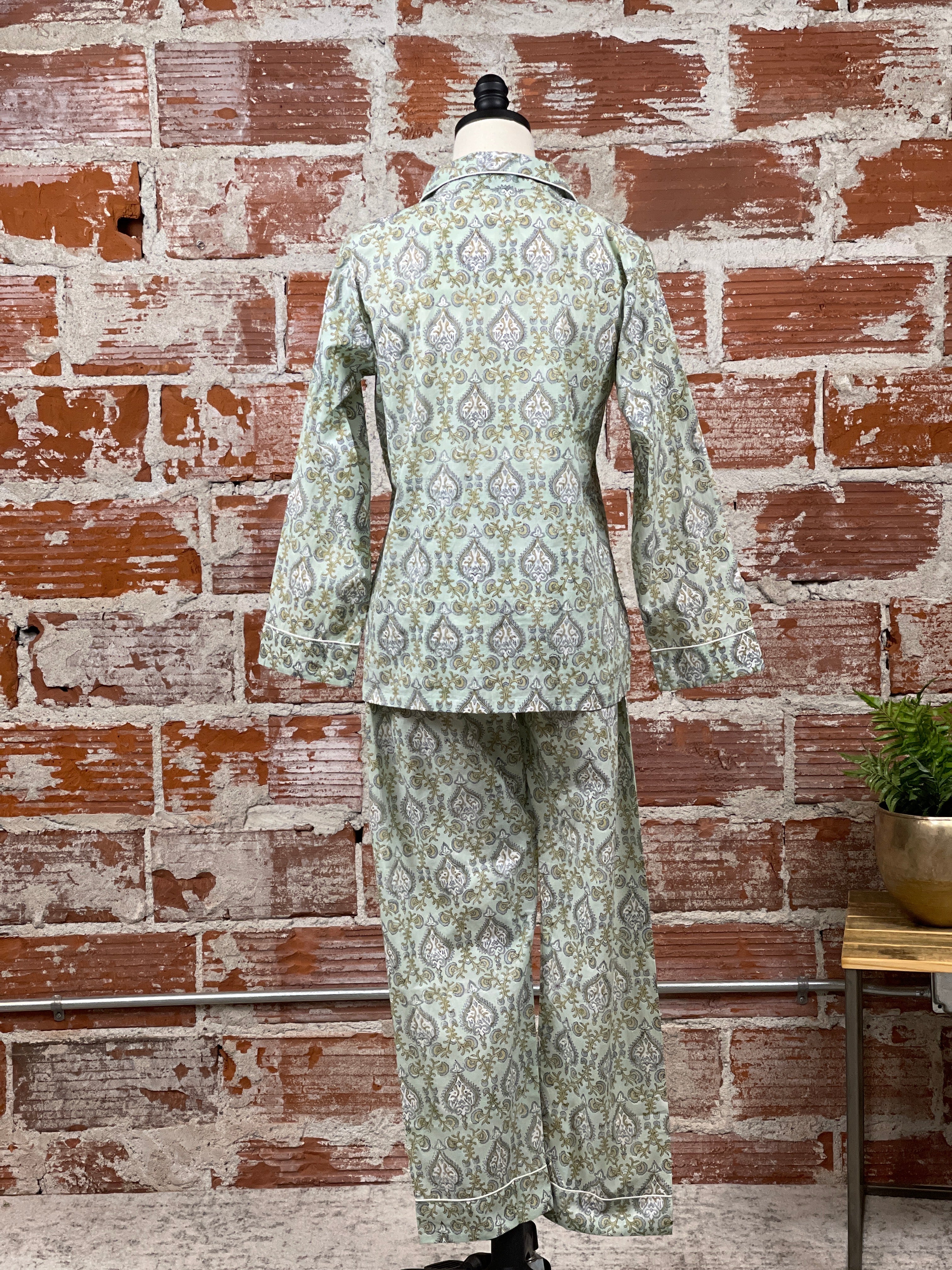 Trellis Swirls Long Sleeve Pajama Set with Pants-240 Loungewear/Intimates-Little Bird Boutique