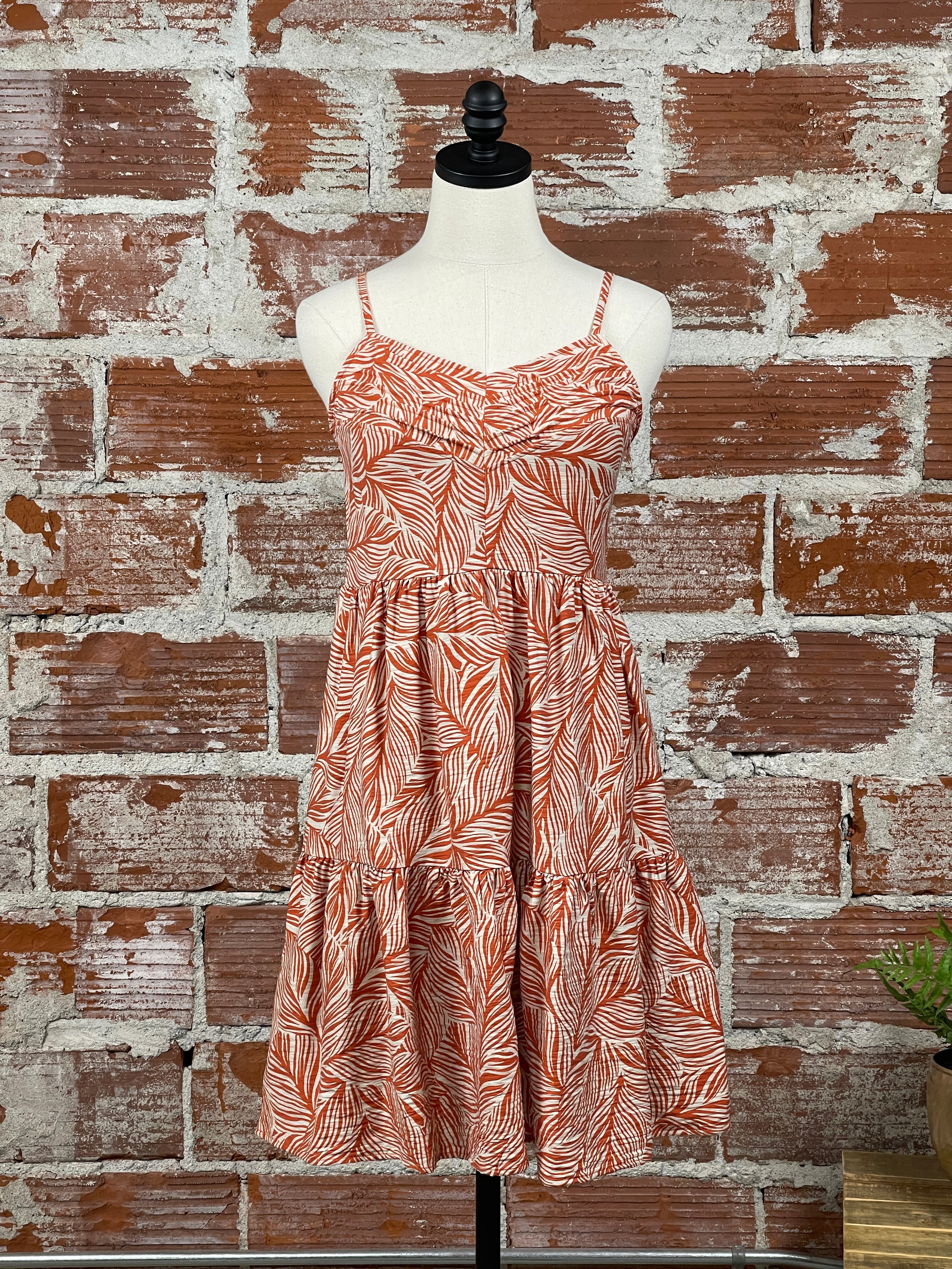 Apricot Geo Leaf Mini Dress in Orange-151 Dresses - Short-Little Bird Boutique