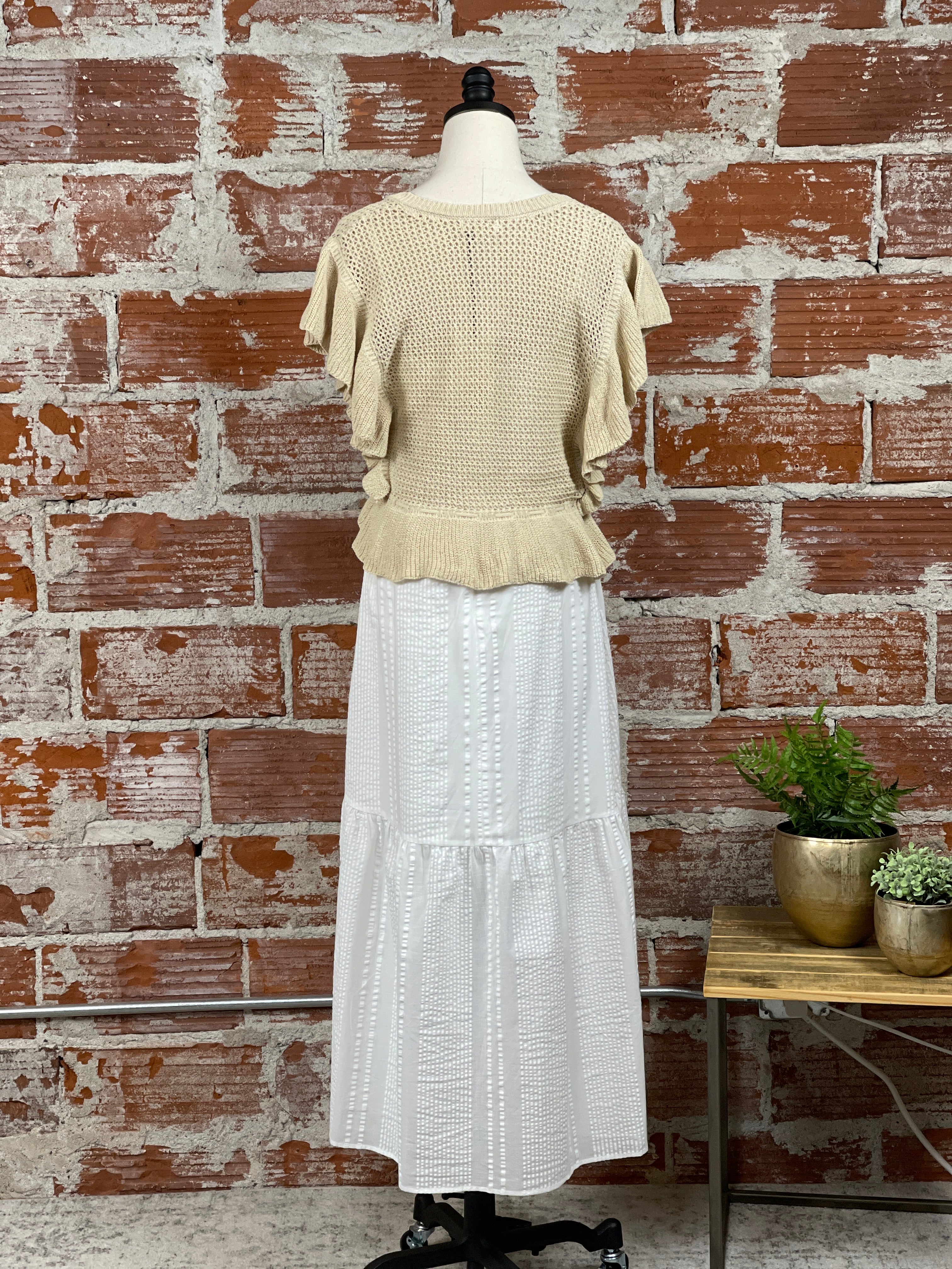 Elan Summer Maxi Dress With Knit Top Set in White and Beige-152 Dresses - Long-Little Bird Boutique