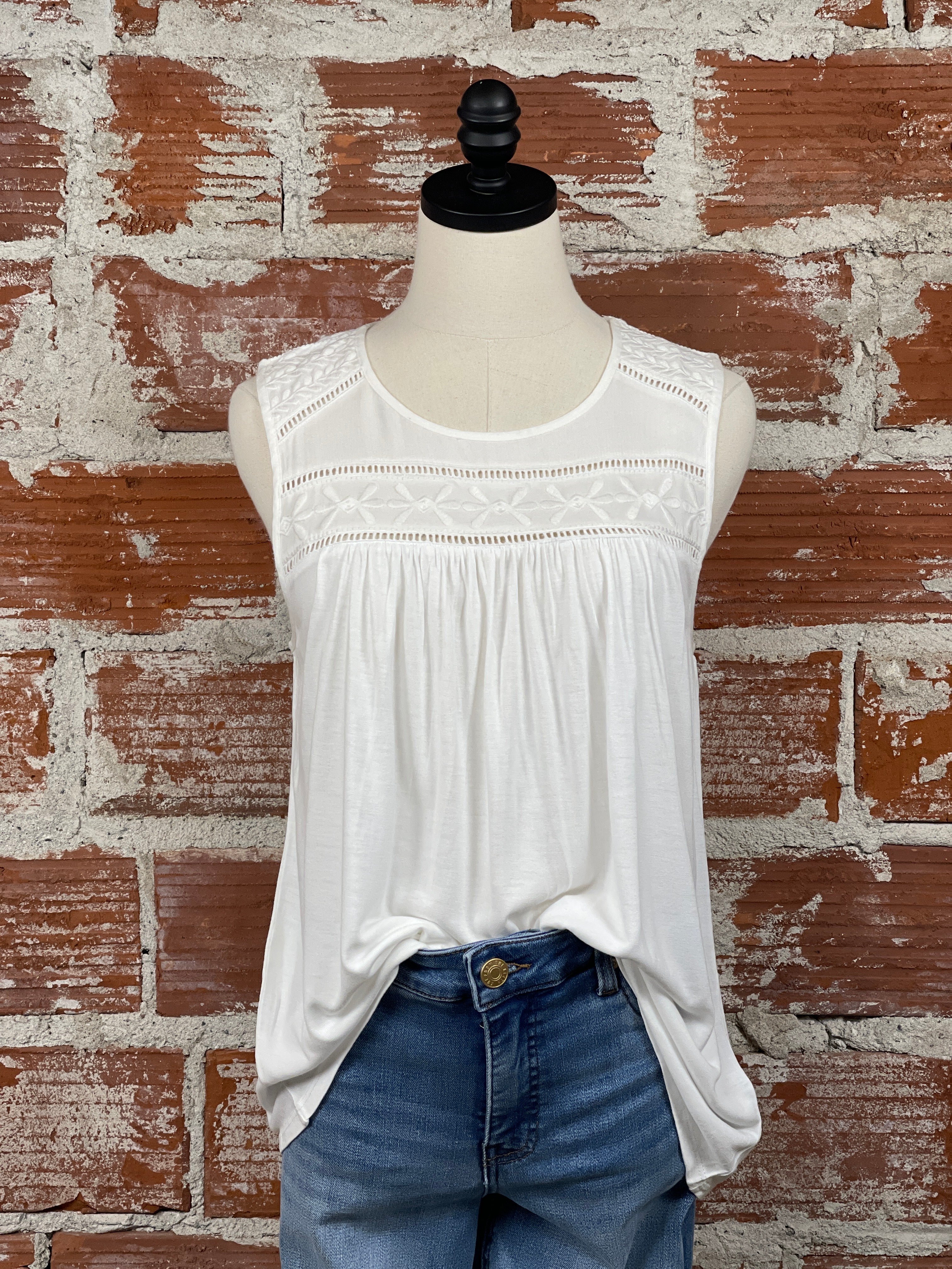 Liverpool Embroidered Top in White-112 - Woven Top S/S (Jan - June)-Little Bird Boutique